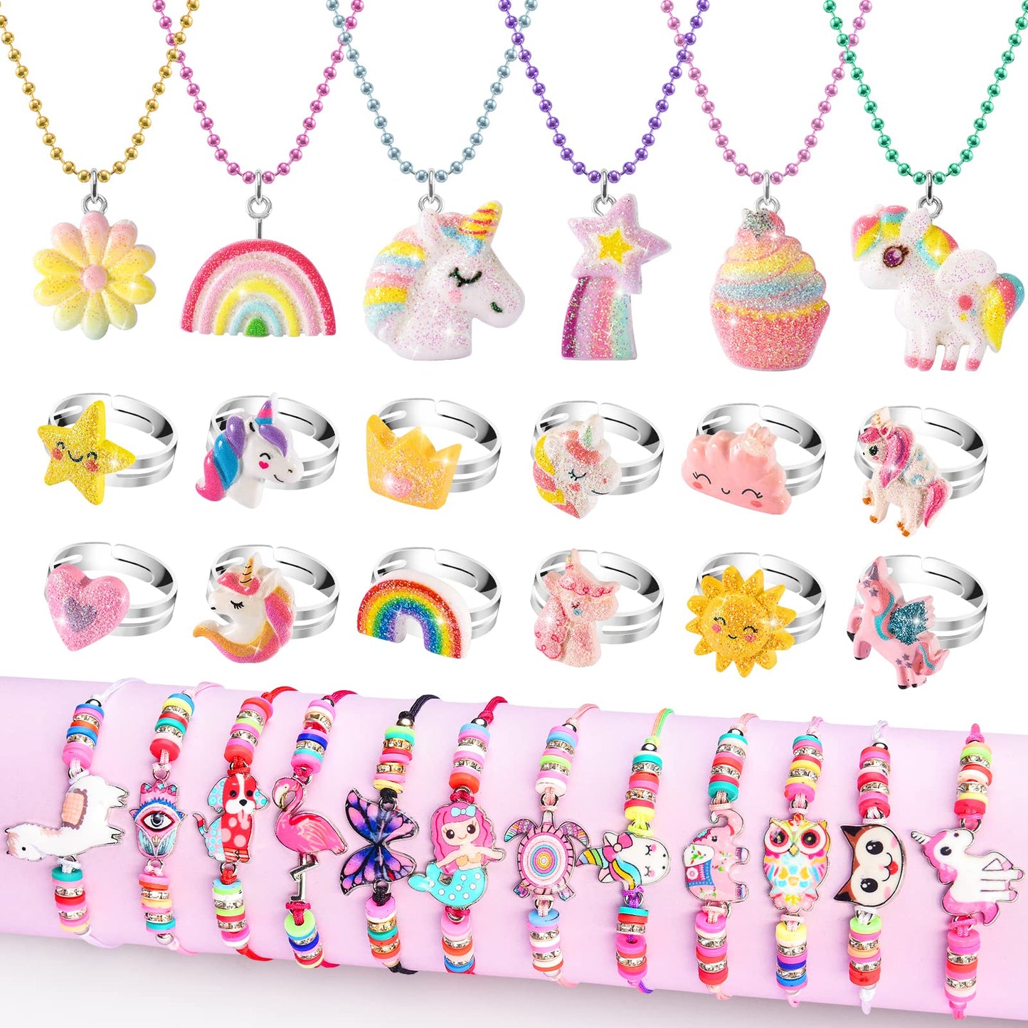 BeAndge Kids Dress-Up Jewelry Set – Unicorn, Rainbow & Flower Accessories for Ages 3-8