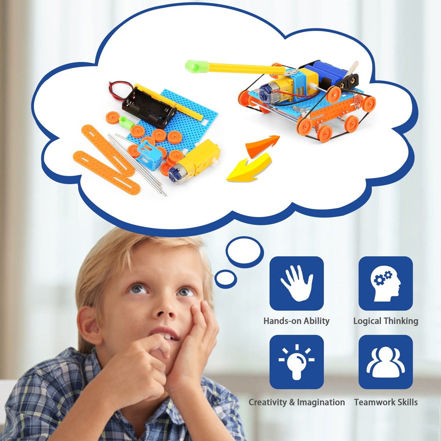 BeAndge 5-in-1 STEM Kit for Kids 6-12 | Solar Car, Wind Car, Robot, Tank, Glider