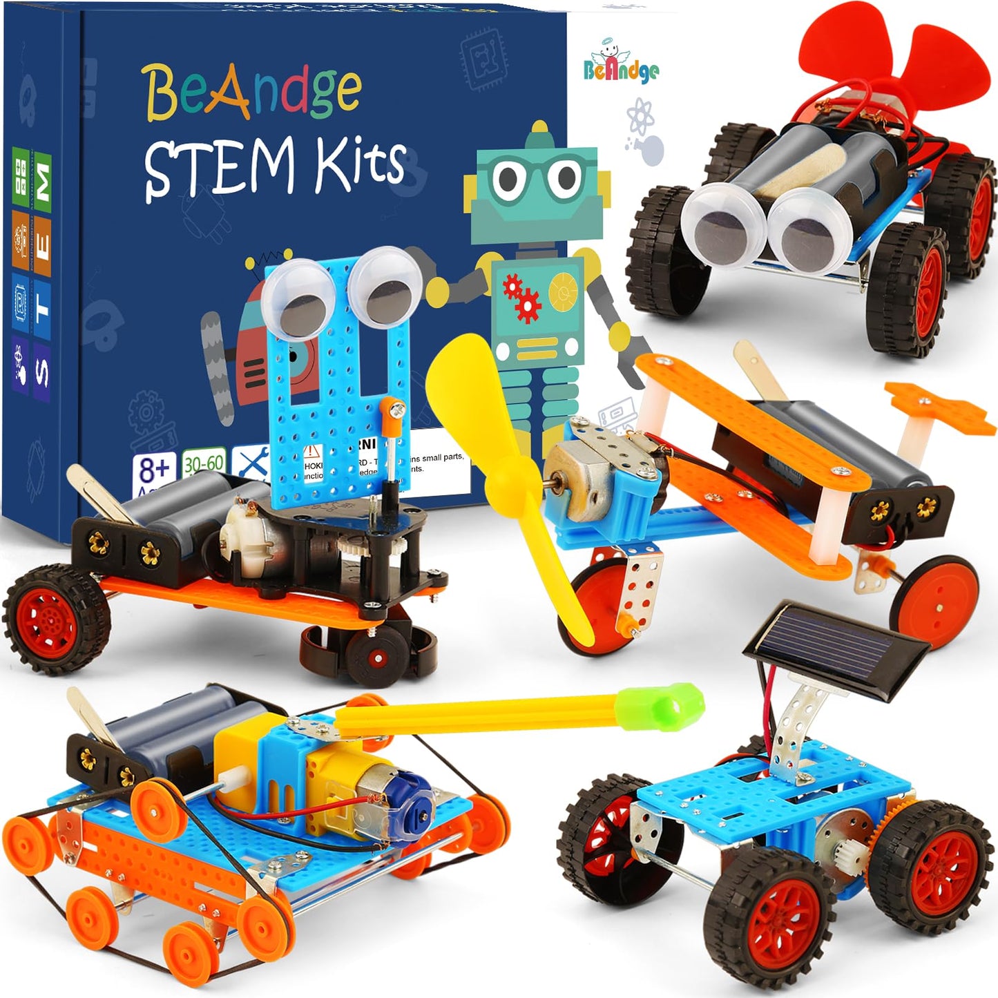 BeAndge 5-in-1 STEM Kit for Kids 6-12 | Solar Car, Wind Car, Robot, Tank, Glider
