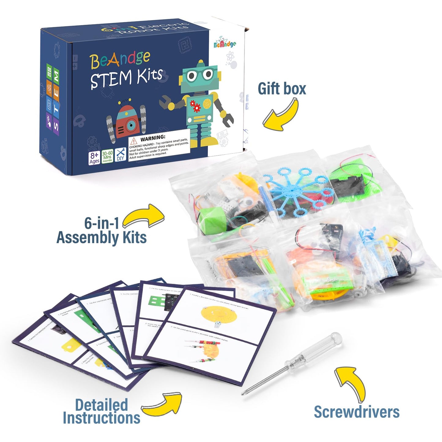 BeAndge STEM Robotics Kit - 6-in-1 STEM Toys for Kids 8-13 | Build & Learn