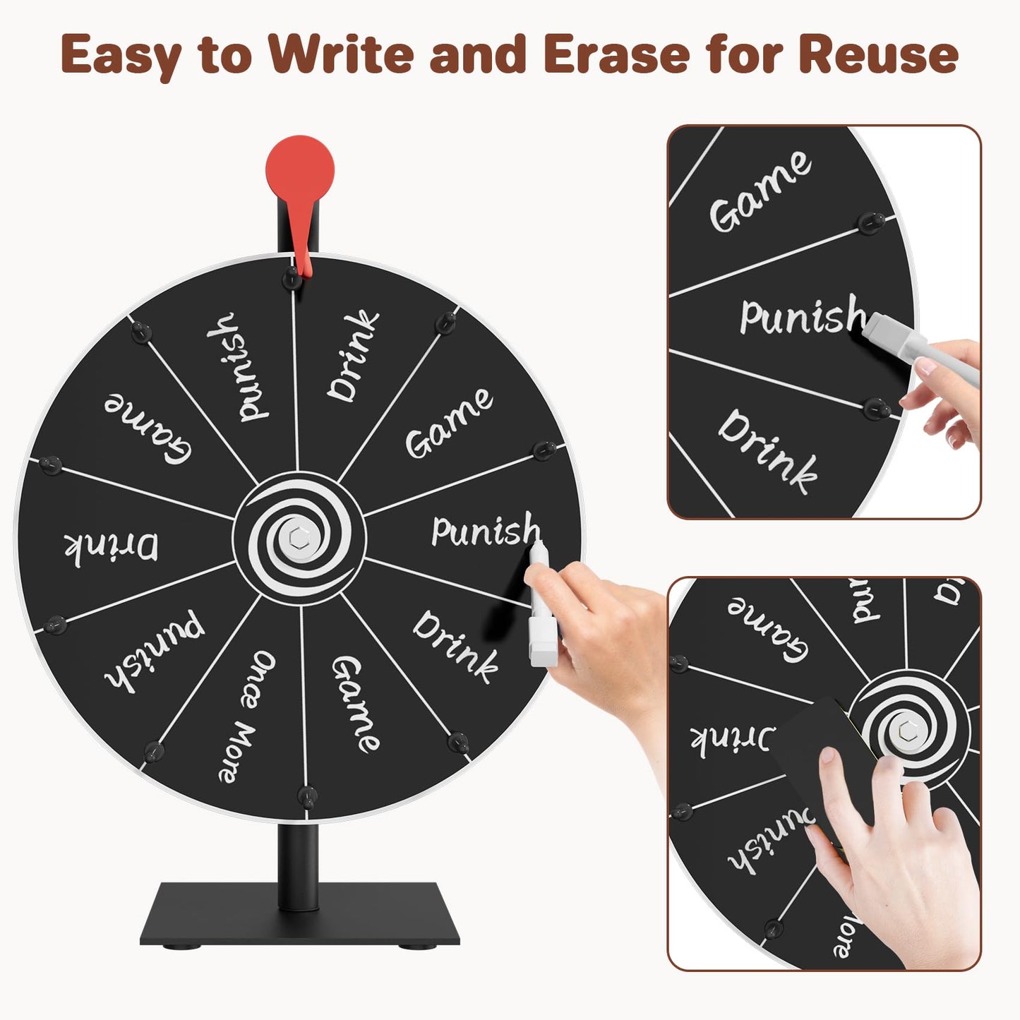 Bearfire 12-Inch Prize Wheel Spinner with Stand – 10 Slots, Dry-Erase Surface