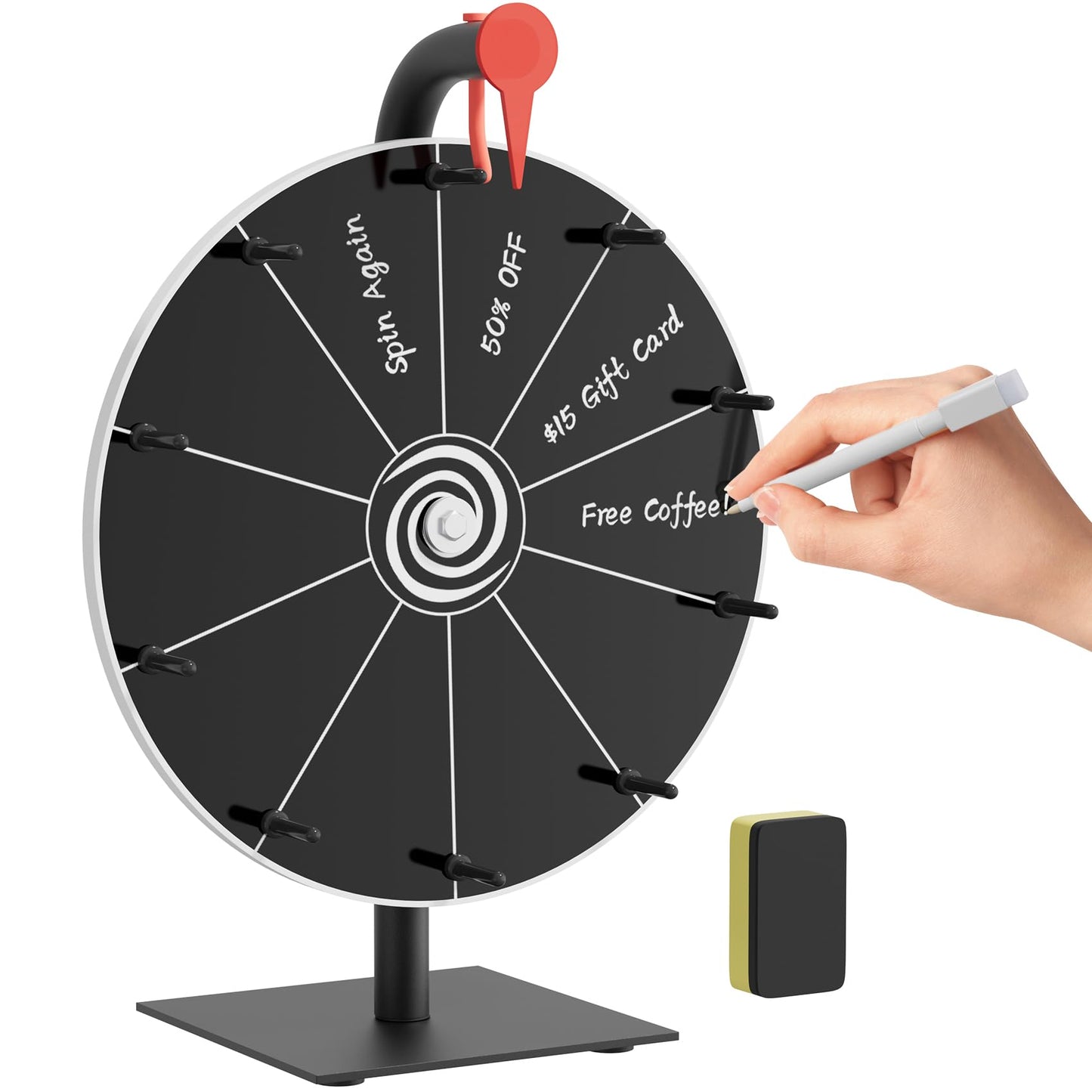 Bearfire 12-Inch Prize Wheel Spinner with Stand – 10 Slots, Dry-Erase Surface