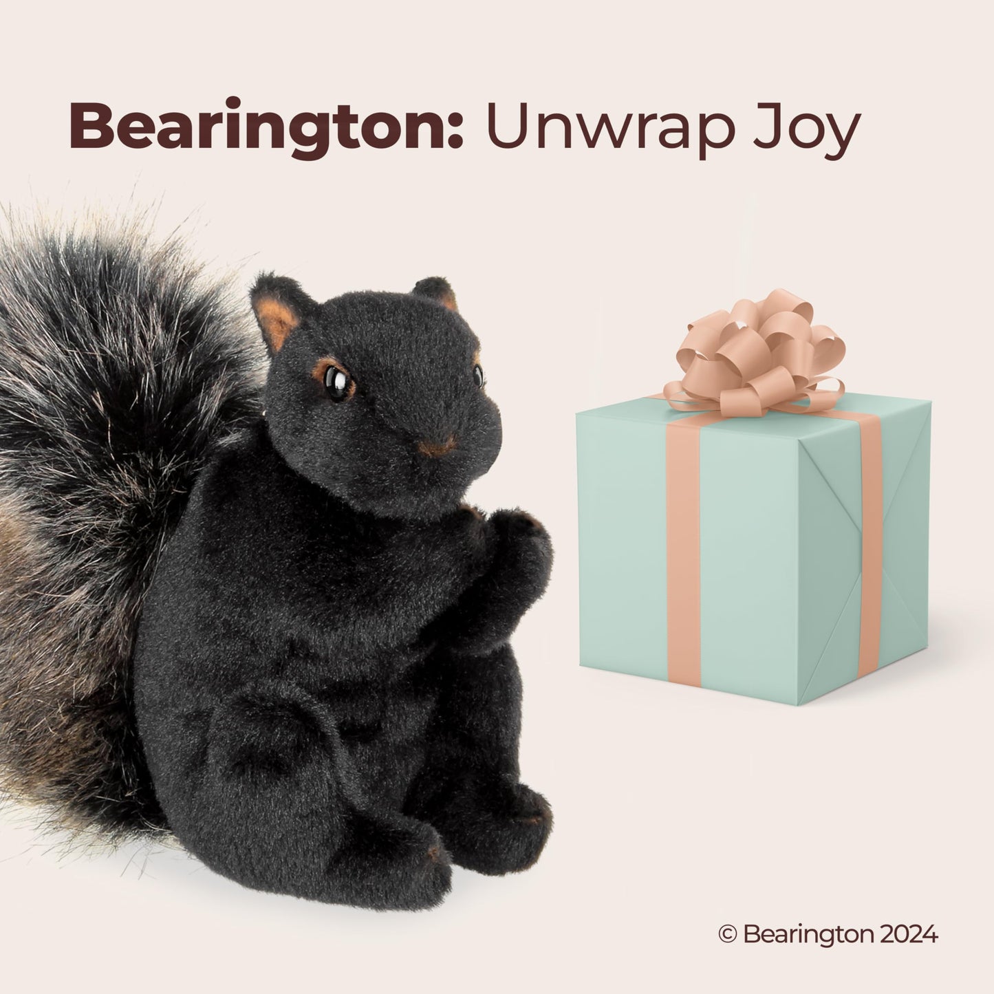 Bearington Acorn Black Plush Squirrel – 7-inch Soft Realistic Stuffed Animal for Kids & Collectors