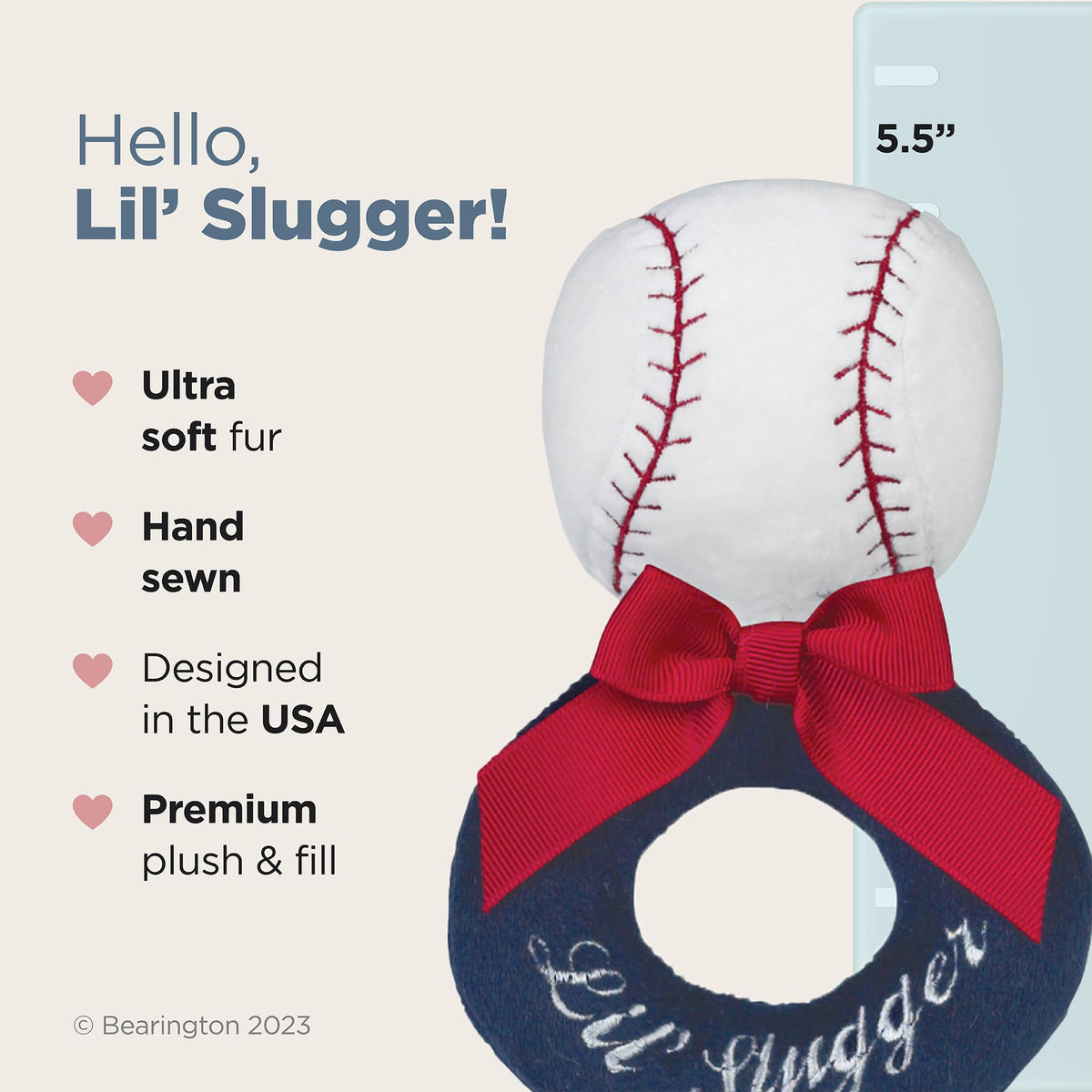 Bearington Baby Lil’ Slugger 5.5-Inch Baseball Rattle — Plush Soft Toy