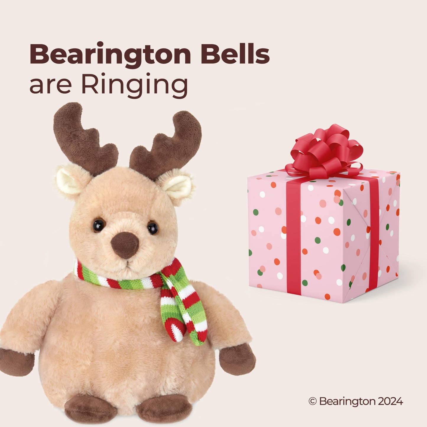 Bearington Big Bucky Reindeer Plush - 11.5-Inch Christmas Stuffed Animal for Kids (Ages 3-14)