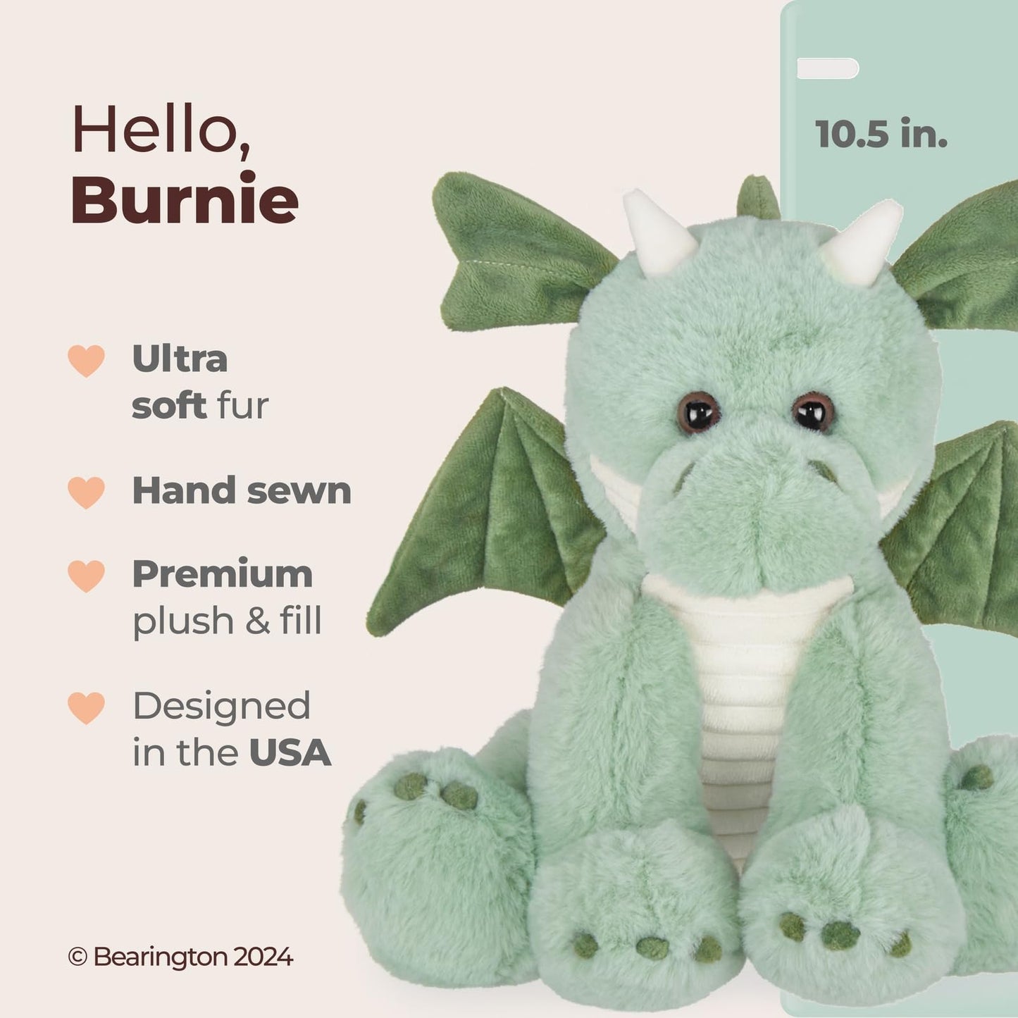 Bearington Burnie Plush Dragon 10.5 Inch - Ultra-Soft Stuffed Animal