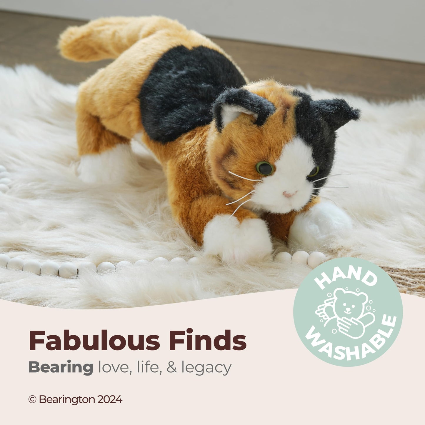Bearington Callie 15-Inch Calico Cat Plush – Realistic Cat Stuffed Animal for Kids