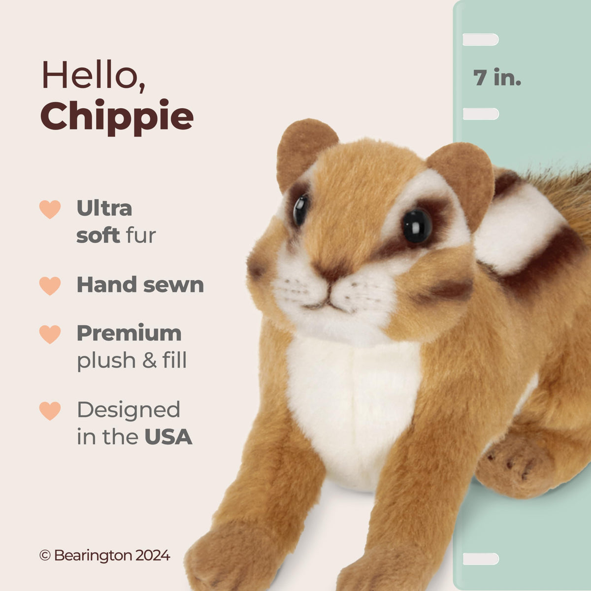 Bearington Chippie Chipmunk Plush - 7-Inch Soft Fur Stuffed Animal for Kids