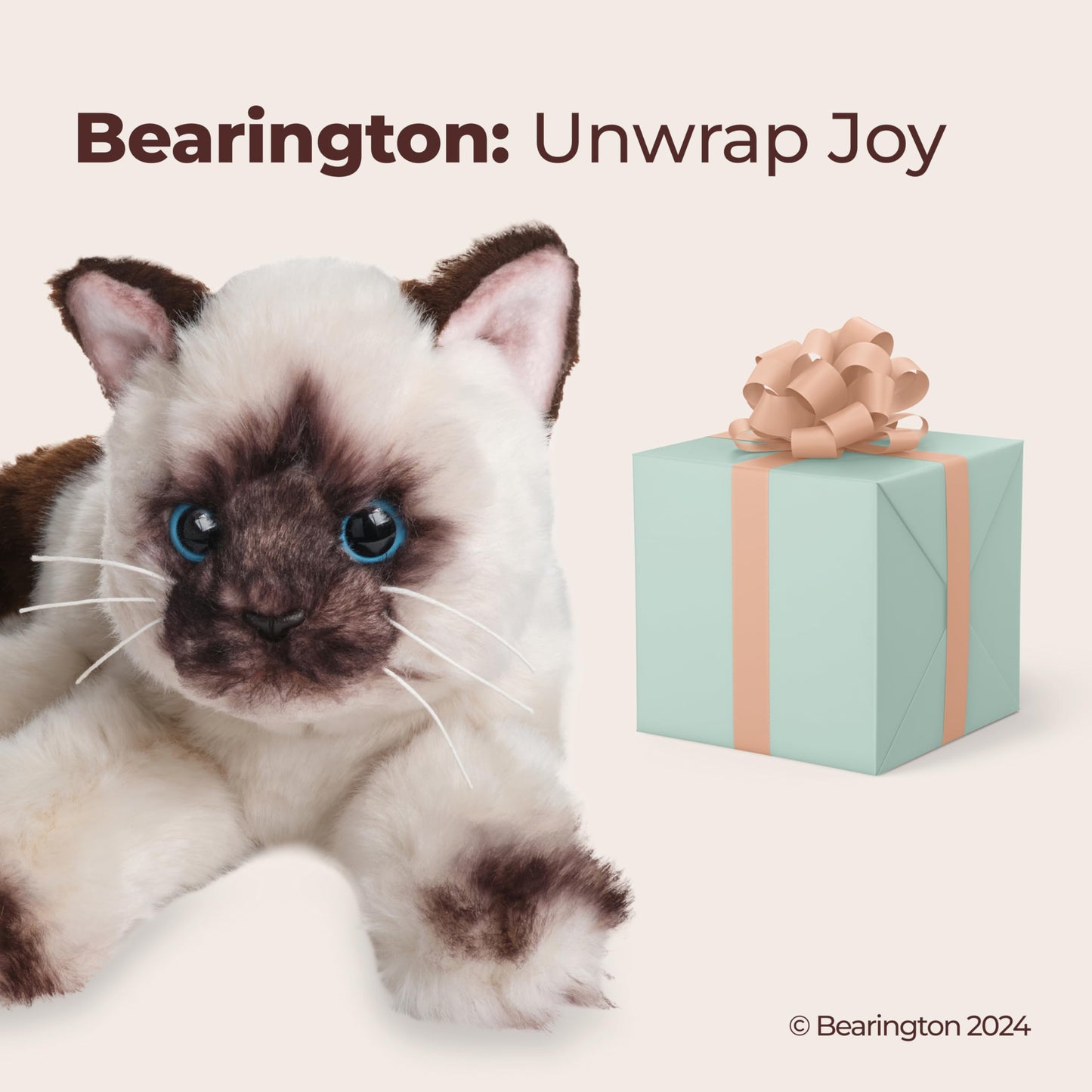Bearington Cleo Siamese Cat Plush Toy – 15-Inch Realistic Soft Cat Plush | Weighted Paws