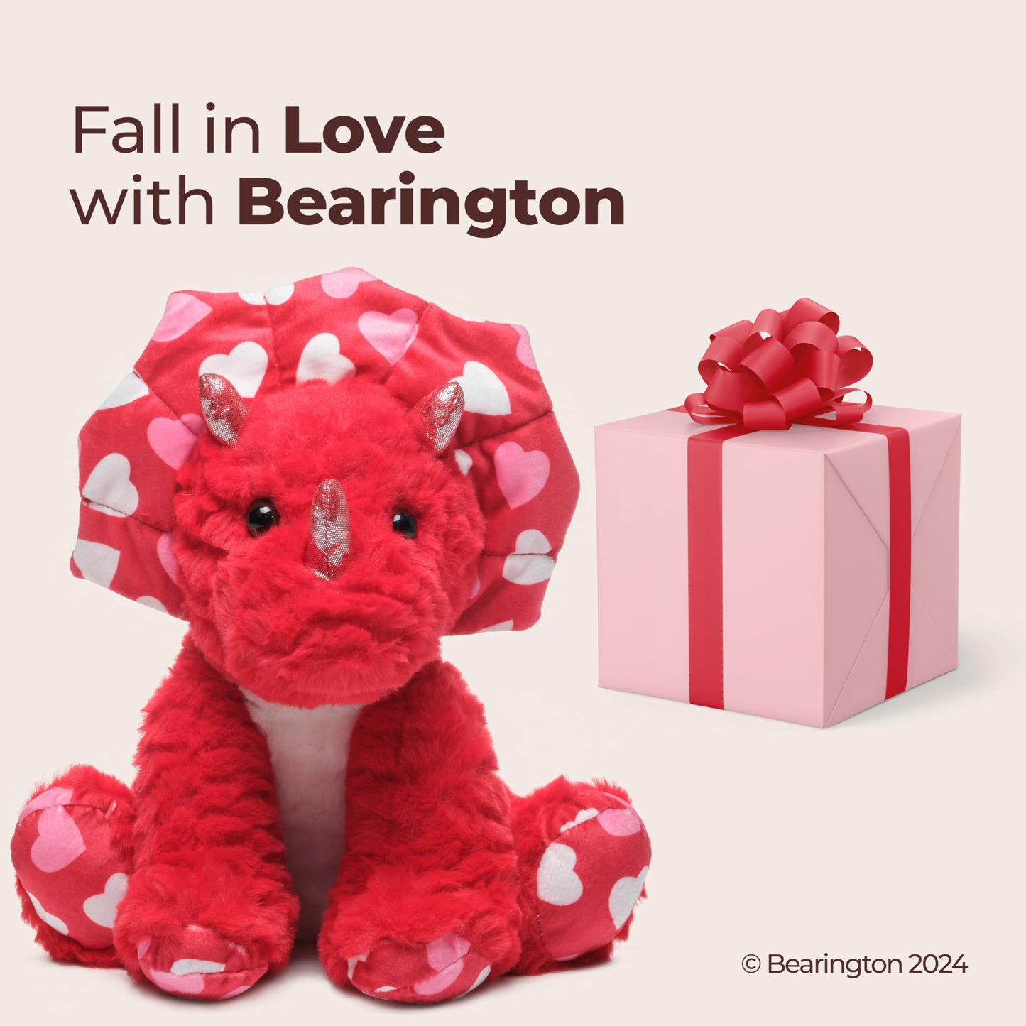 Bearington Dinomite 11-Inch Red Triceratops Valentine Plush | Bearington Collection
