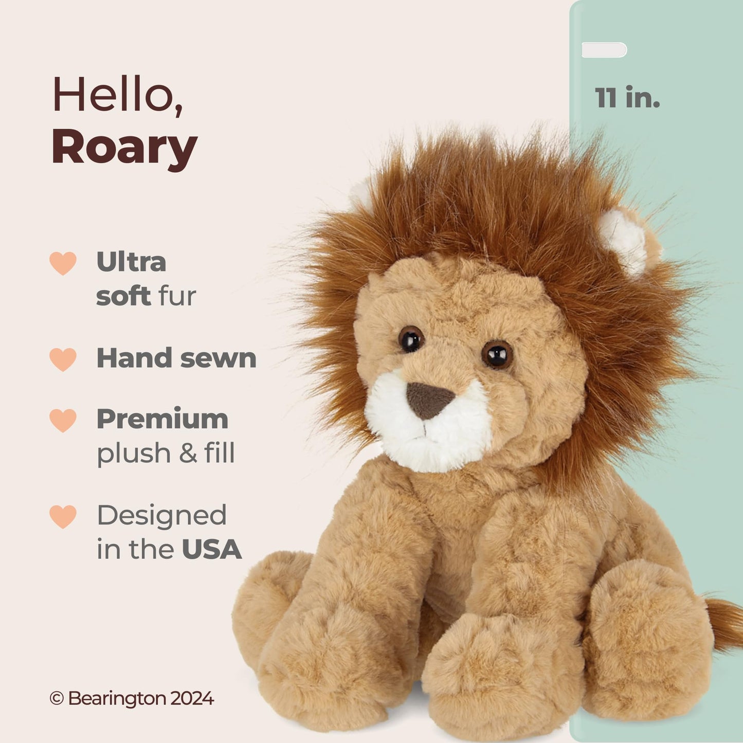 Bearington Collection Roary 11-Inch Plush Lion | Soft Stuffed Animal for Snuggles