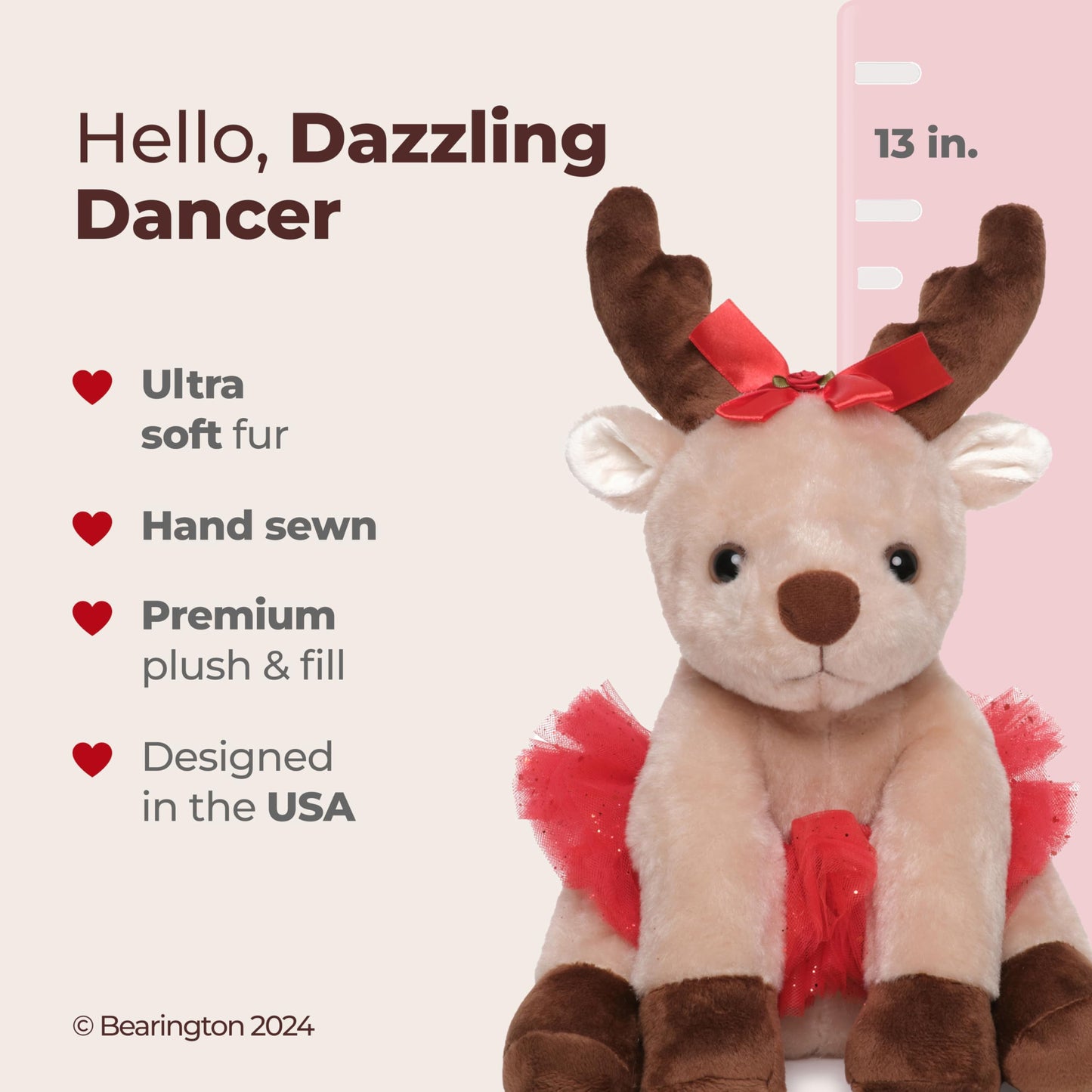 Bearington Dazzling Dancer Ballerina Reindeer Plush — 13-Inch Christmas Doll by Bearington Collection