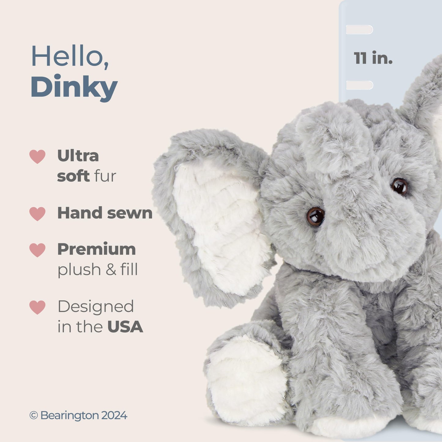 Bearington Dinky Elephant Plush 11-Inch Baby Toy | Bearington Collection