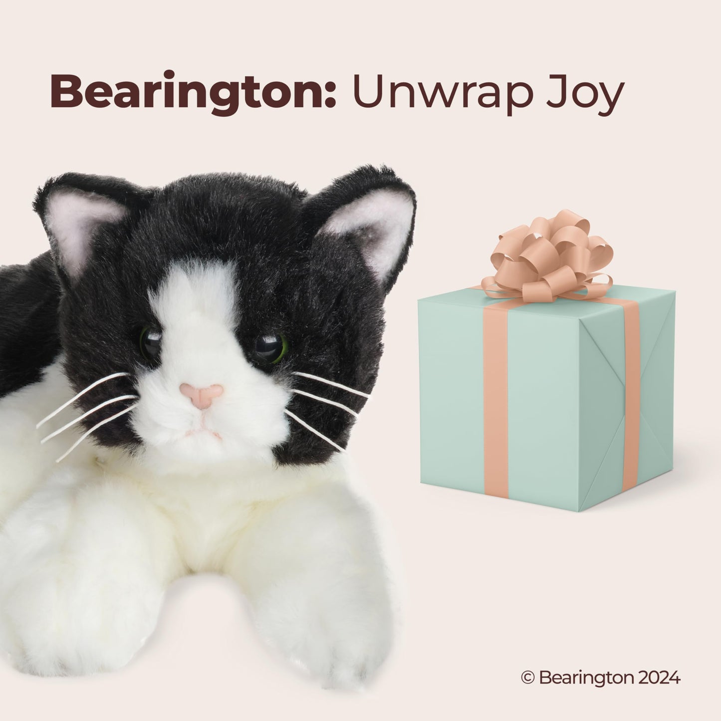 Bearington Domino Cat Stuffed Animal – 15-Inch Realistic Tuxedo Plush