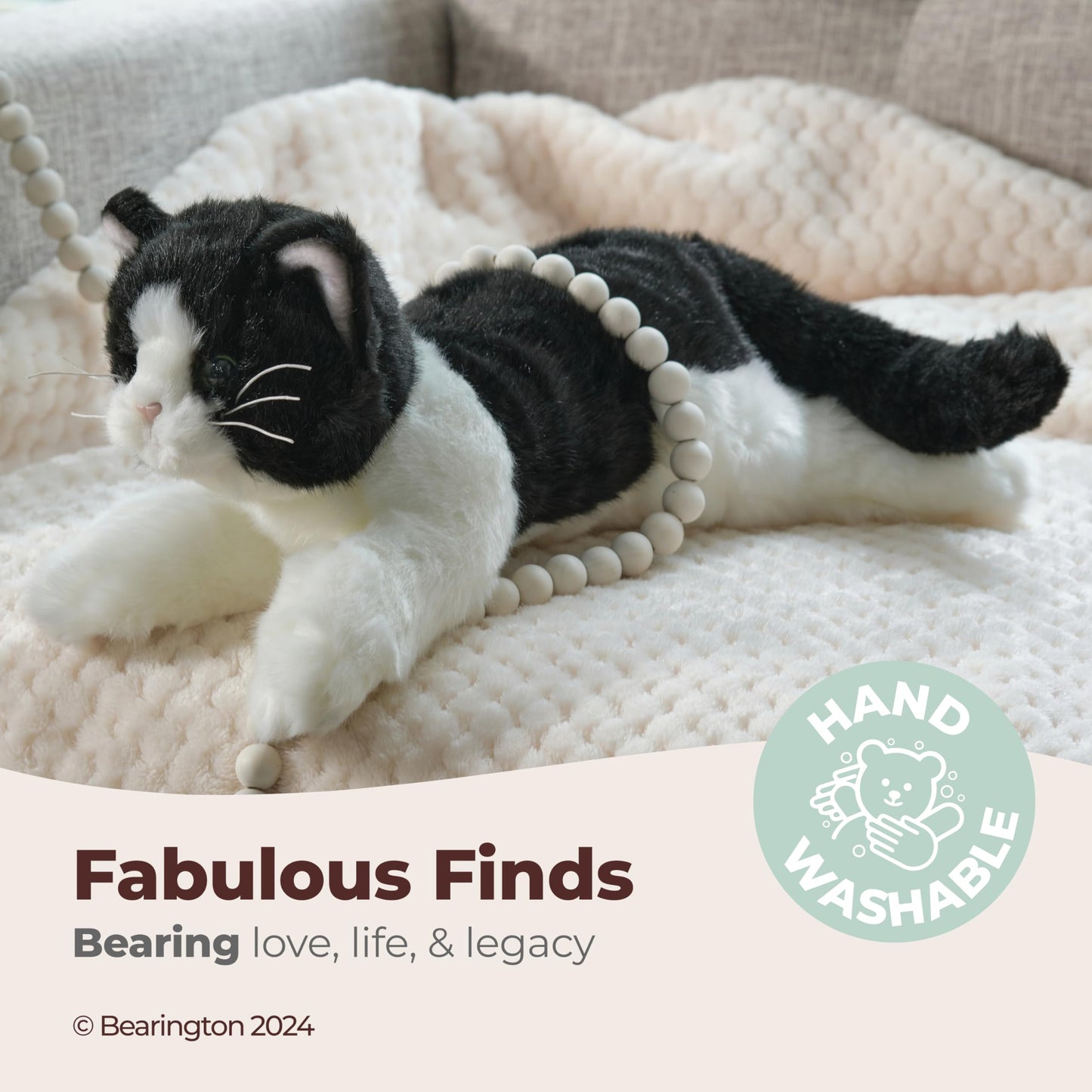 Bearington Domino Cat Stuffed Animal – 15-Inch Realistic Tuxedo Plush
