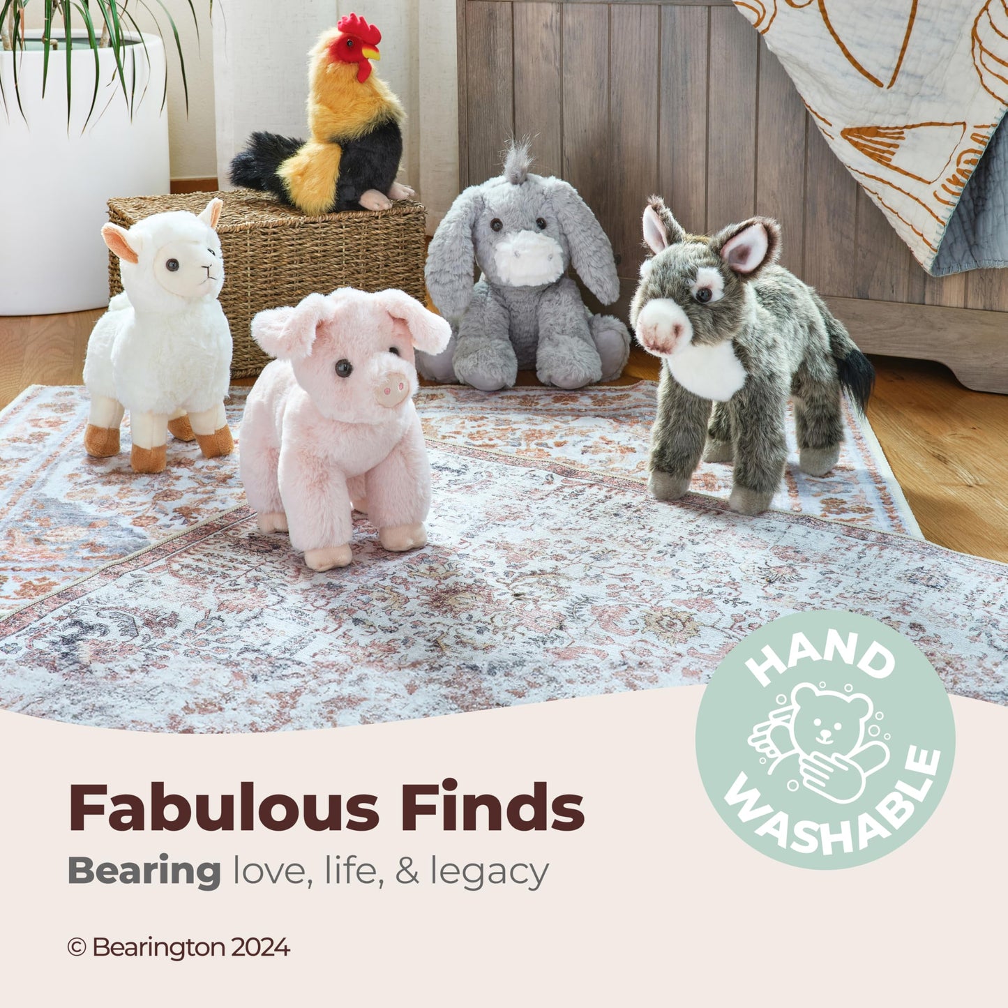 Bearington Donny Plush Donkey - 10.5-inch Soft Gray Stuffed Animal with Weighted Body