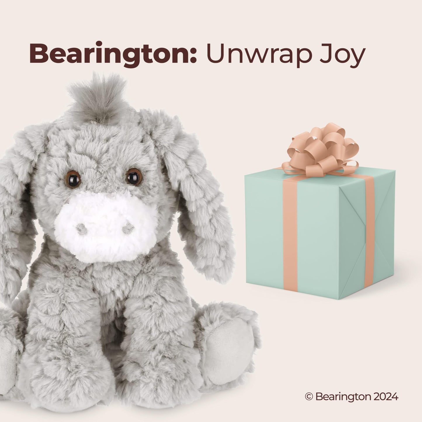 Bearington Donny Plush Donkey - 10.5-inch Soft Gray Stuffed Animal with Weighted Body