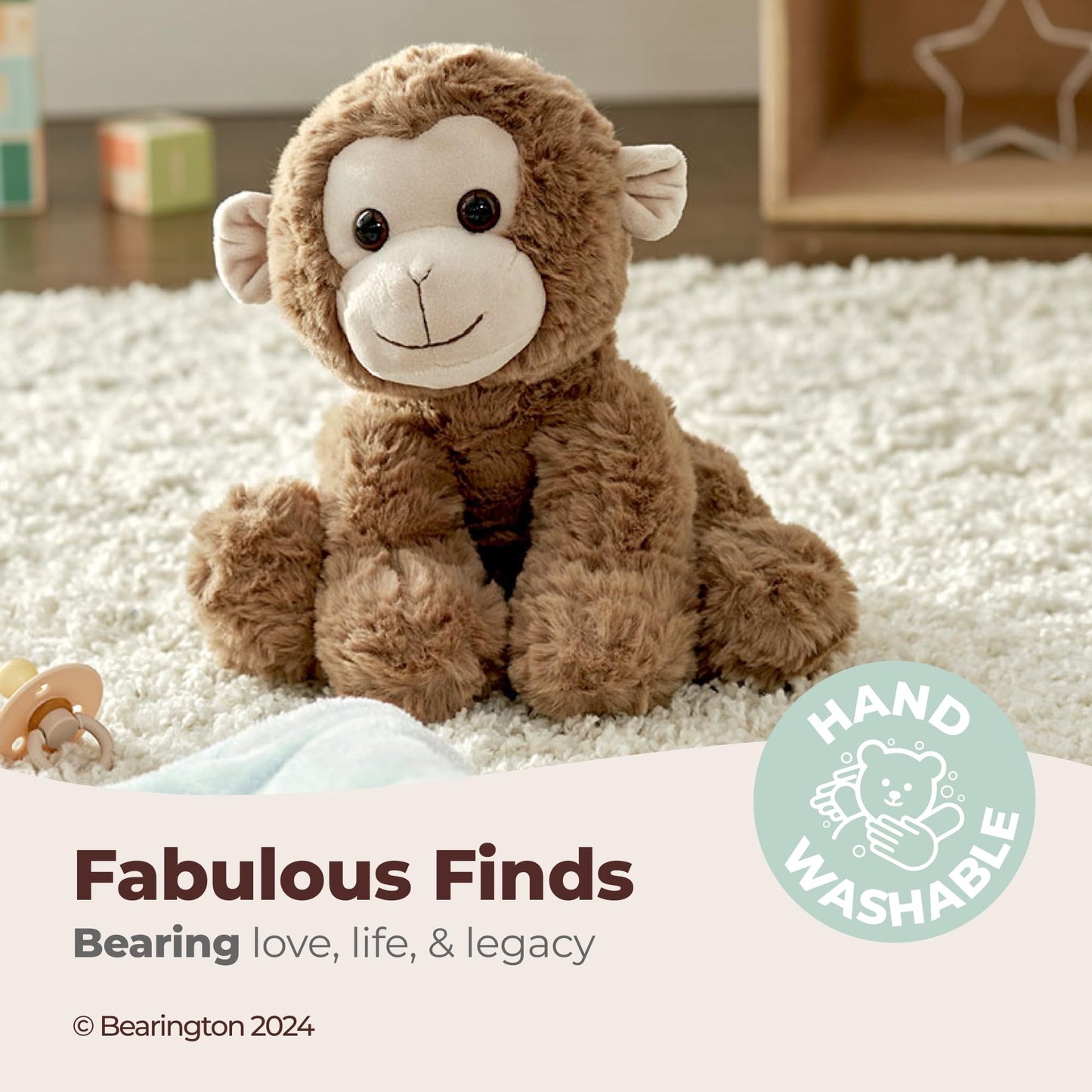 Bearington Collection Giggles Monkey Stuffed Animal – 10.5-Inch Soft Brown Plush Toy