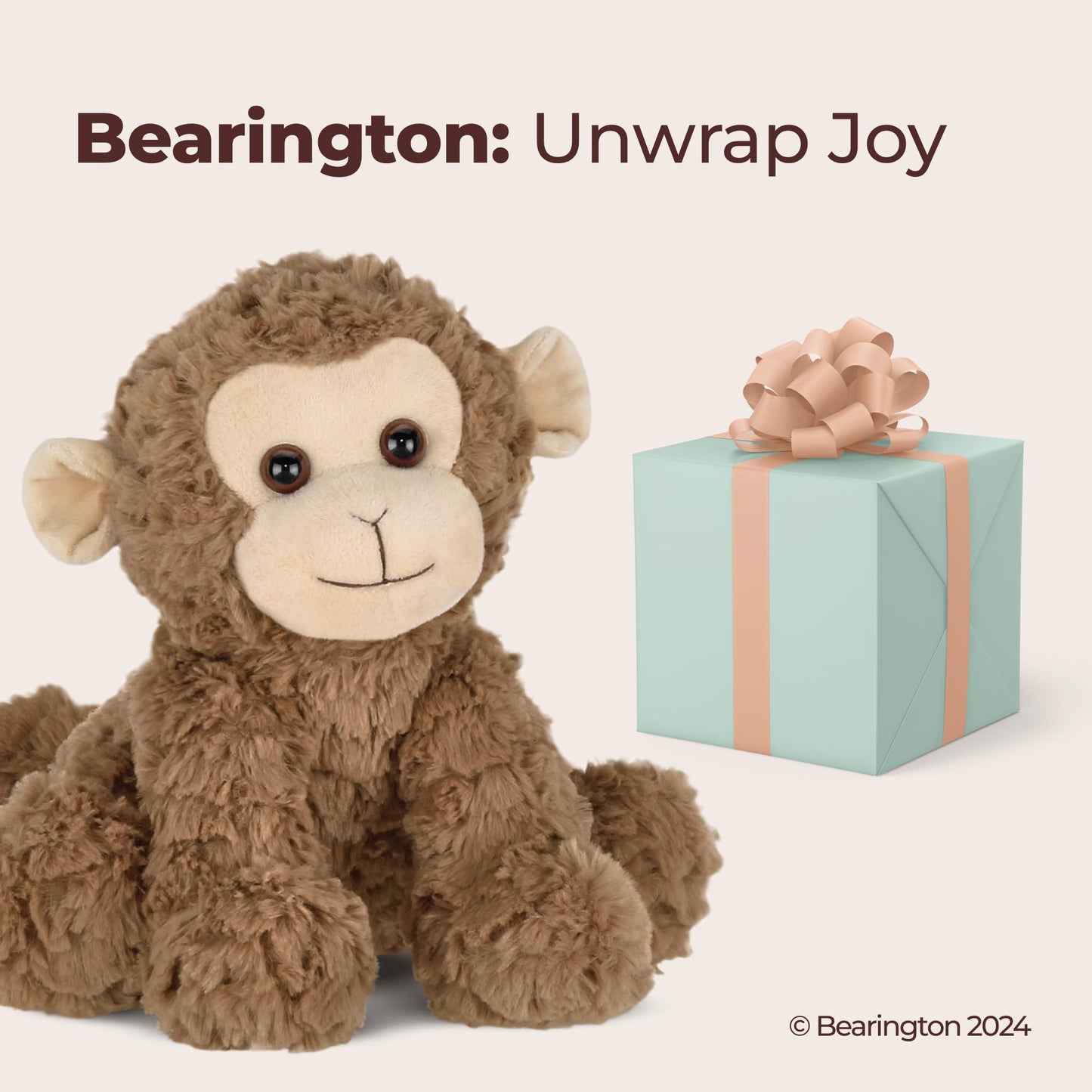 Bearington Collection Giggles Monkey Stuffed Animal – 10.5-Inch Soft Brown Plush Toy