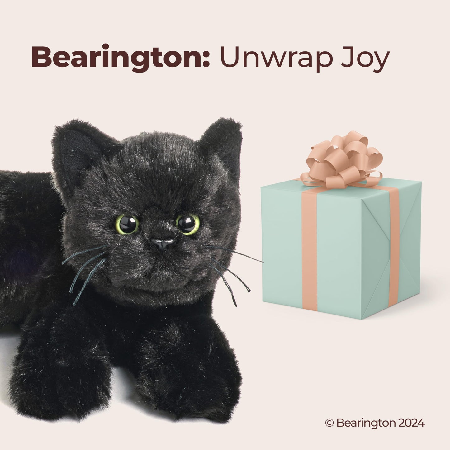 Bearington Jinx Black Cat Plush - 15-Inch Realistic Kitty Stuffed Animal for Kids | Soft Fur & Lifelike Details