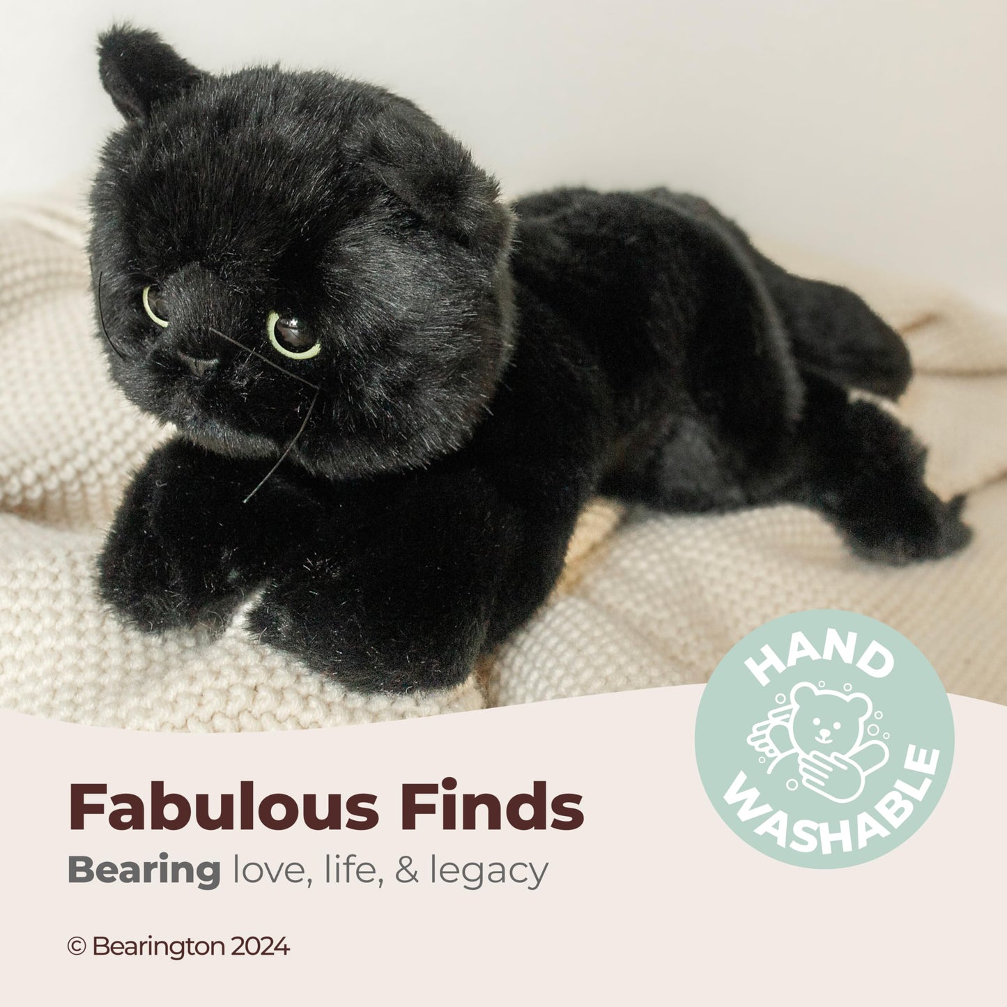 Bearington Jinx Black Cat Plush - 15-Inch Realistic Kitty Stuffed Animal for Kids | Soft Fur & Lifelike Details