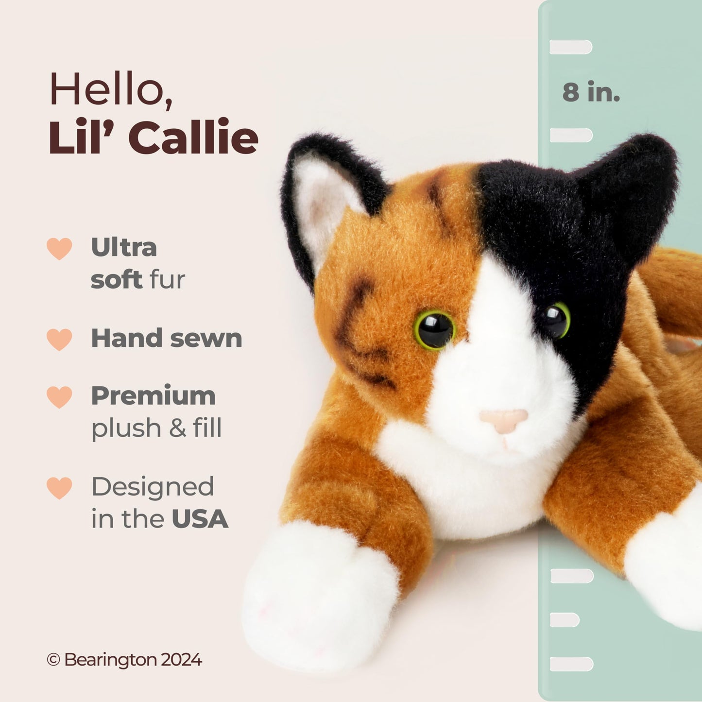 Bearington Lil' Callie 8-Inch Posable Calico Kitty Plush – Weighted, Cuddly Kitten Toy