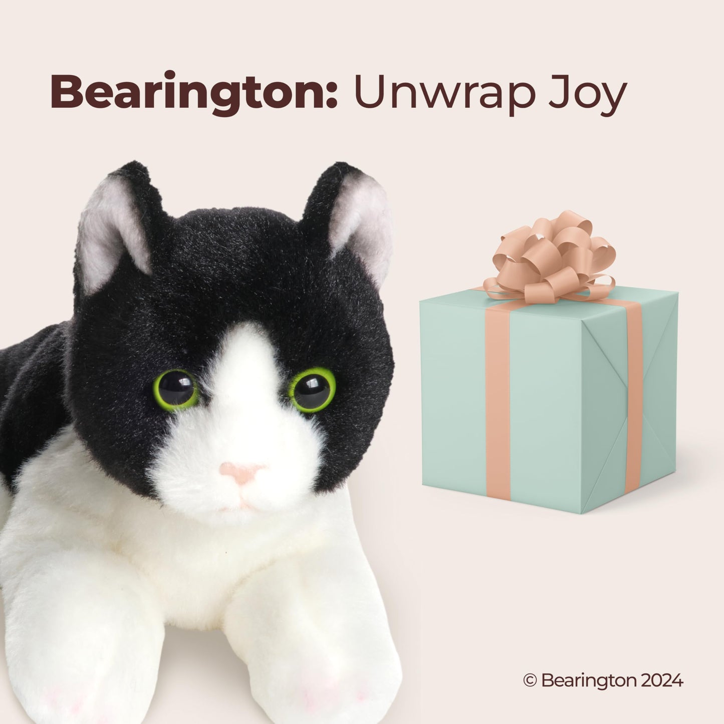 Bearington Lil' Domino Tuxedo Cat Plush – 8-inch Black & White Stuffed Cat | Bearington Collection