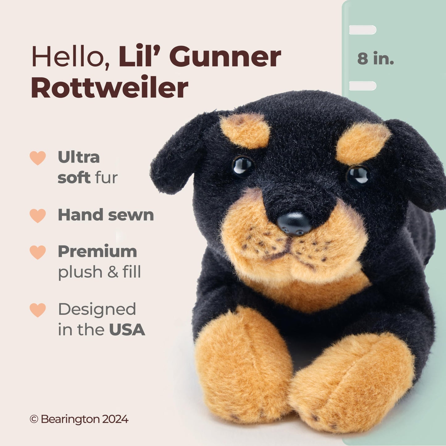 Bearington Lil' Gunner Rottweiler Plush – 8-Inch Realistic Rottweiler Toy by Bearington Collection