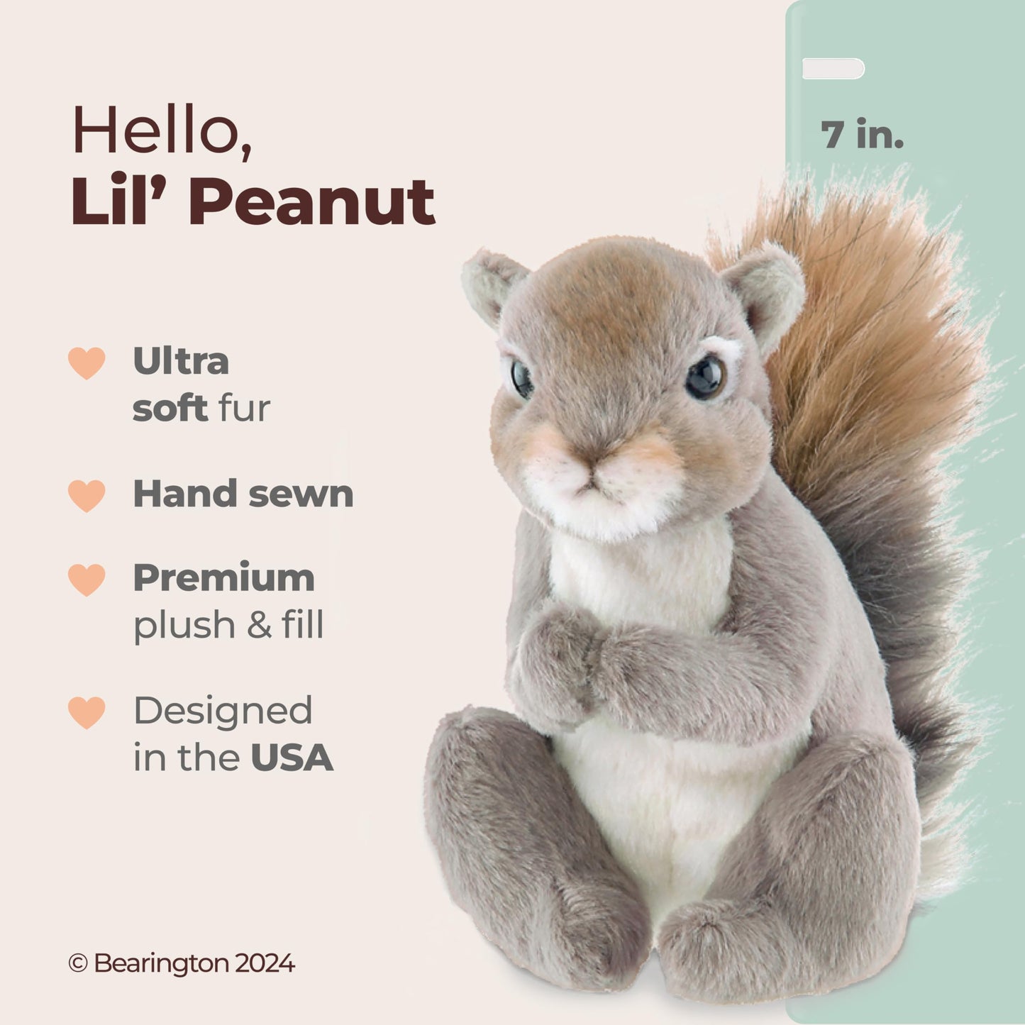 Bearington Lil' Peanut Squirrel Plush – 7-Inch Soft Realistic Squirrel Toy | Bearington Collection