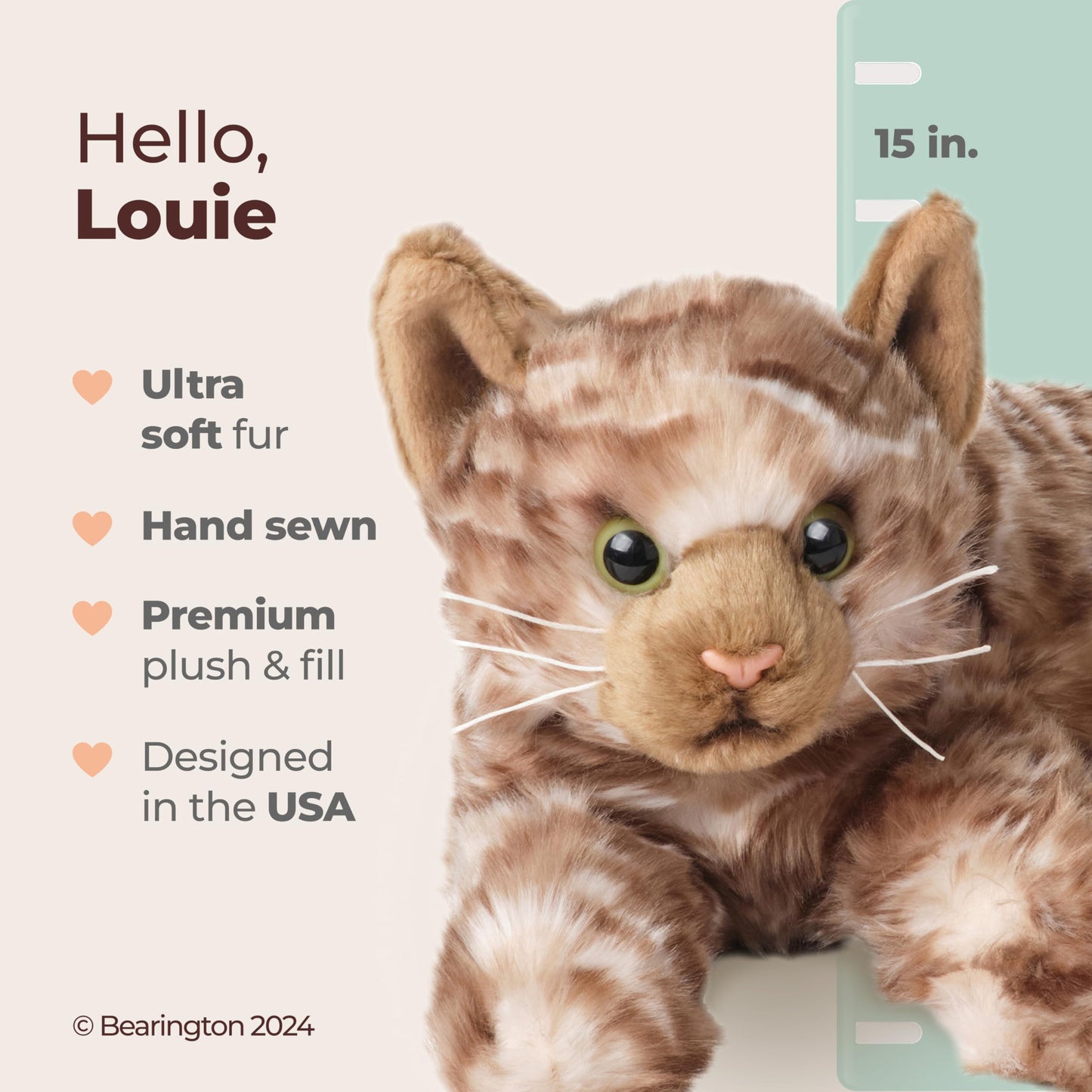Bearington Louie 15-Inch Realistic Cat Plush – Brown Tabby Kitty Stuffed Animal