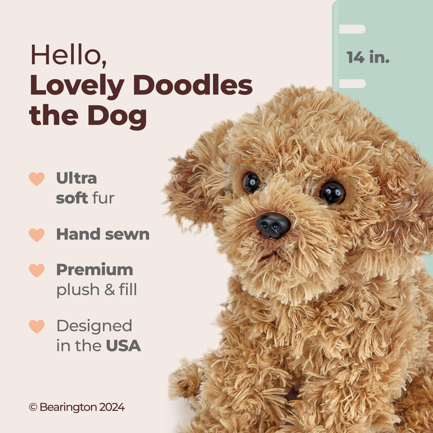 Bearington Lovely Doodles Caramel Dog 14-Inch Plush – Realistic Goldendoodle Stuffed Animal for Kids and Collectors