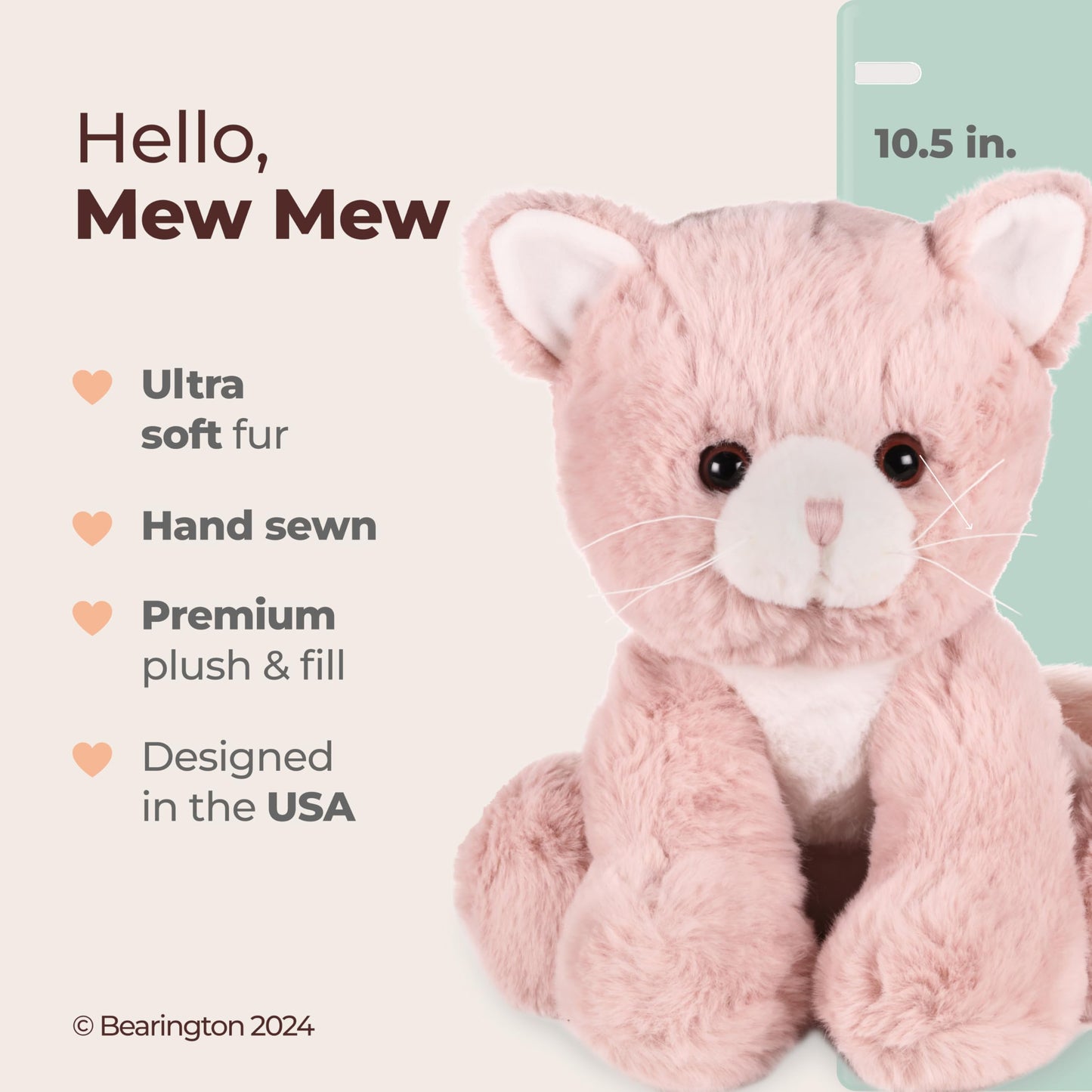 Bearington Mew Mew Pink Kitty Plush – 10.5-Inch Soft Cat Toy for Kids and Cat Lovers