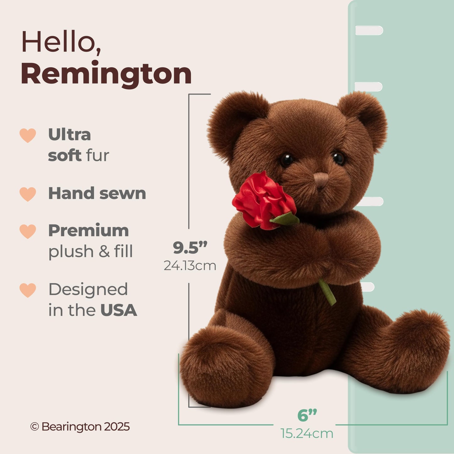 Bearington Remington Teddy Bear – 9.5-Inch Soft Valentine Plush Gift