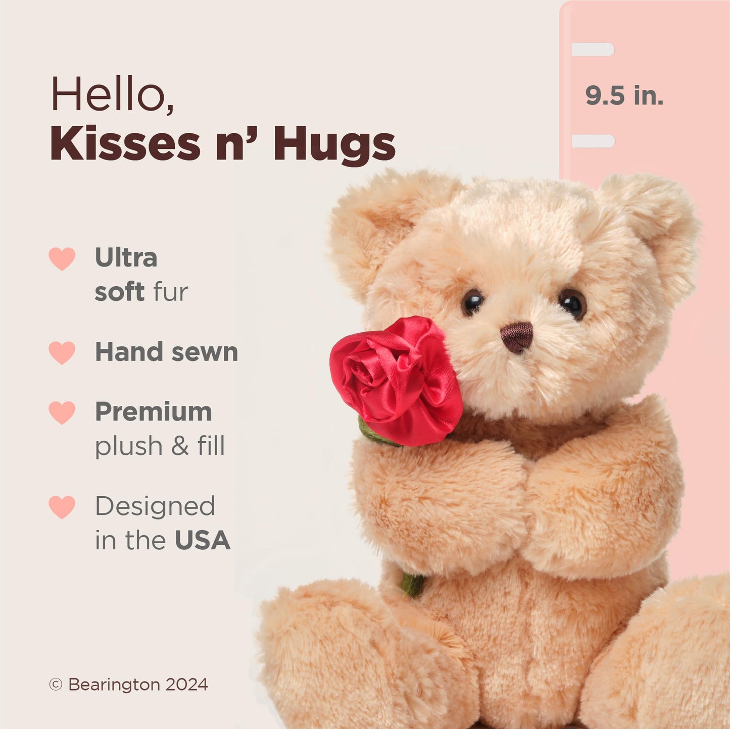 Bearington Remington Teddy Bear - 9.5-Inch Soft & Cuddly Valentine's Day Plush Gift