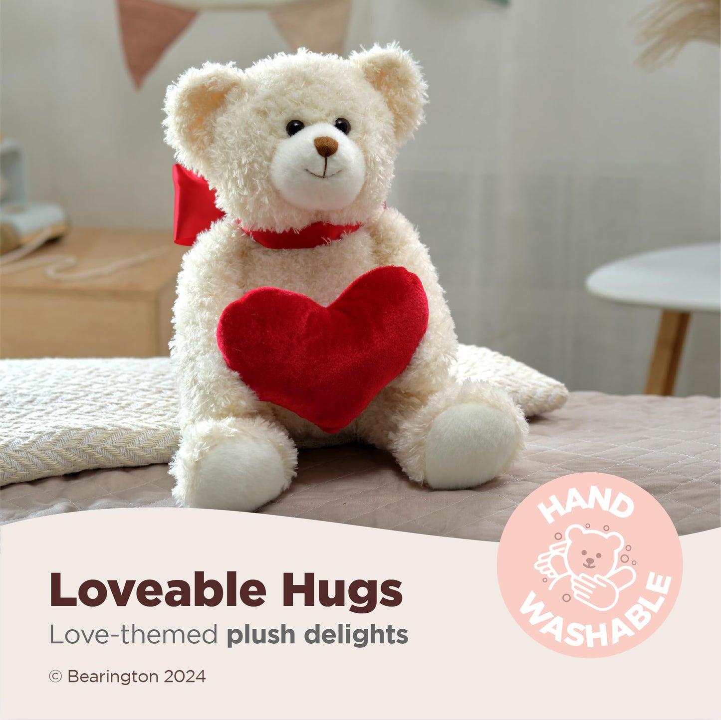 Bearington Remington Teddy Bear Holden Heart - 16-Inch Plush Valentine's Day Gift | Bearington Collection
