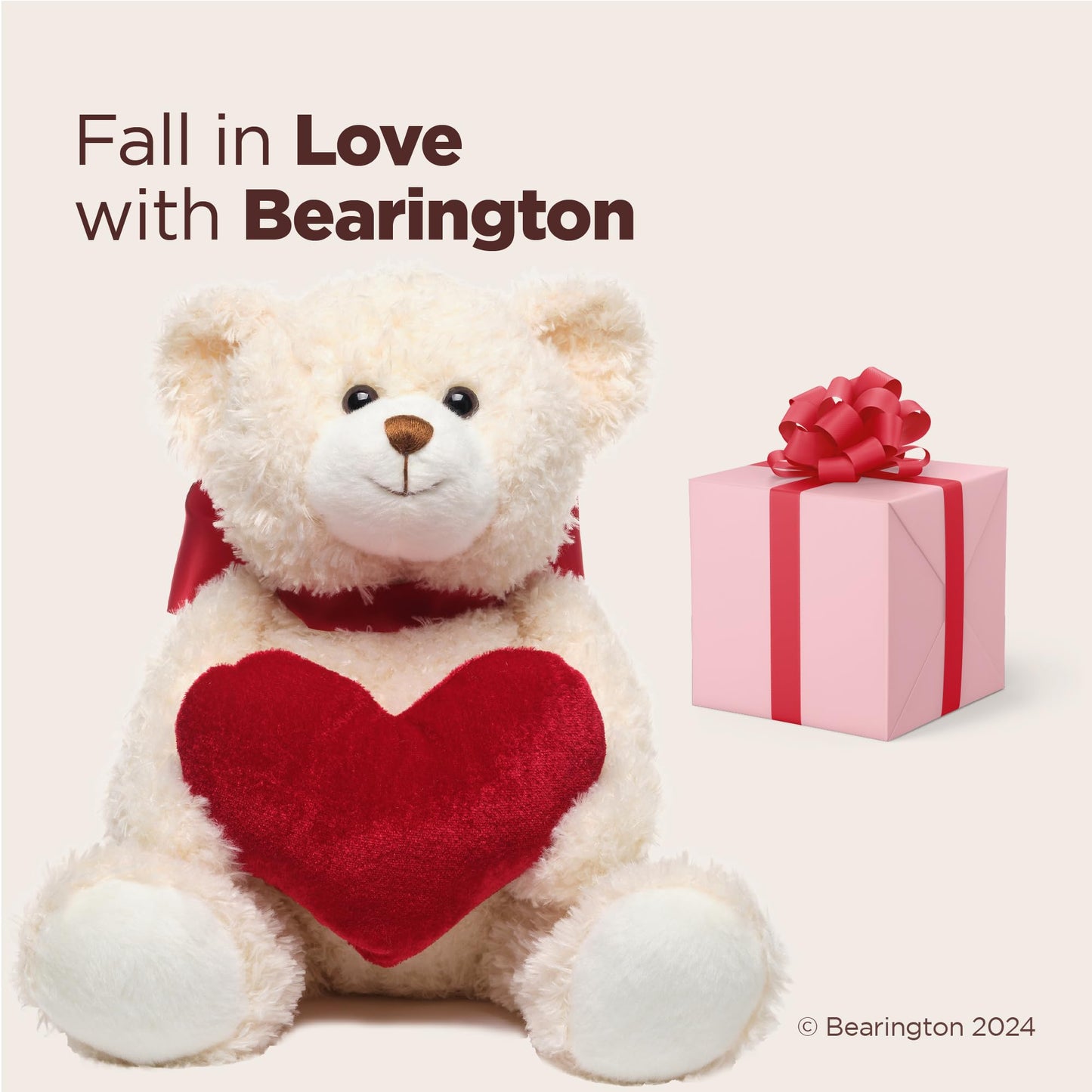 Bearington Remington Teddy Bear Holden Heart - 16-Inch Plush Valentine's Day Gift | Bearington Collection
