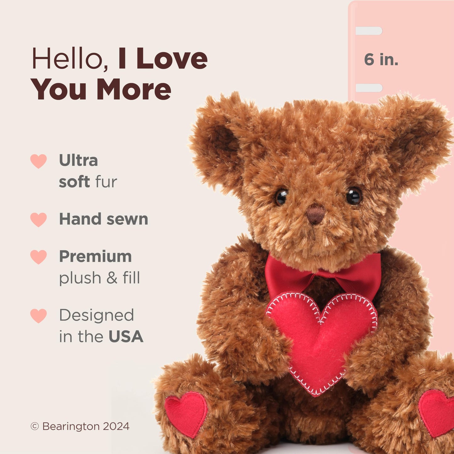 Bearington Remington Teddy Bear I Love You More – 6-Inch Plush Valentines Gift