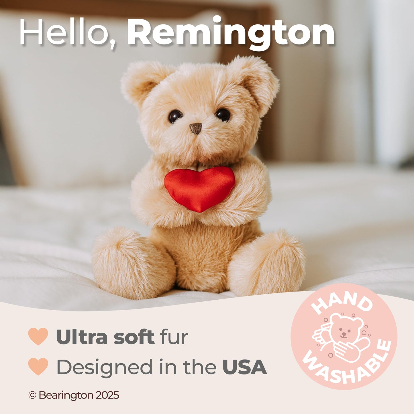 Bearington Remington Teddy Bear - 9.5-Inch Soft Valentine Plush Gift
