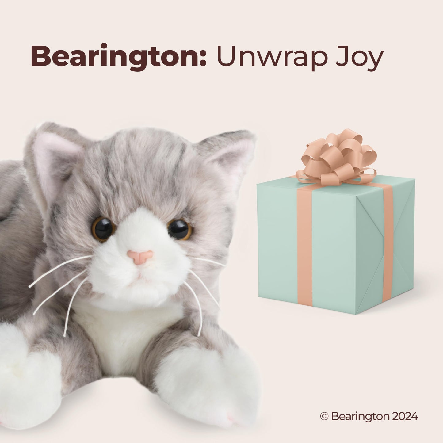 Bearington Socks the Cat Plush – 15-Inch Realistic Grey Tabby Cat Stuffed Animal | Bearington Collection