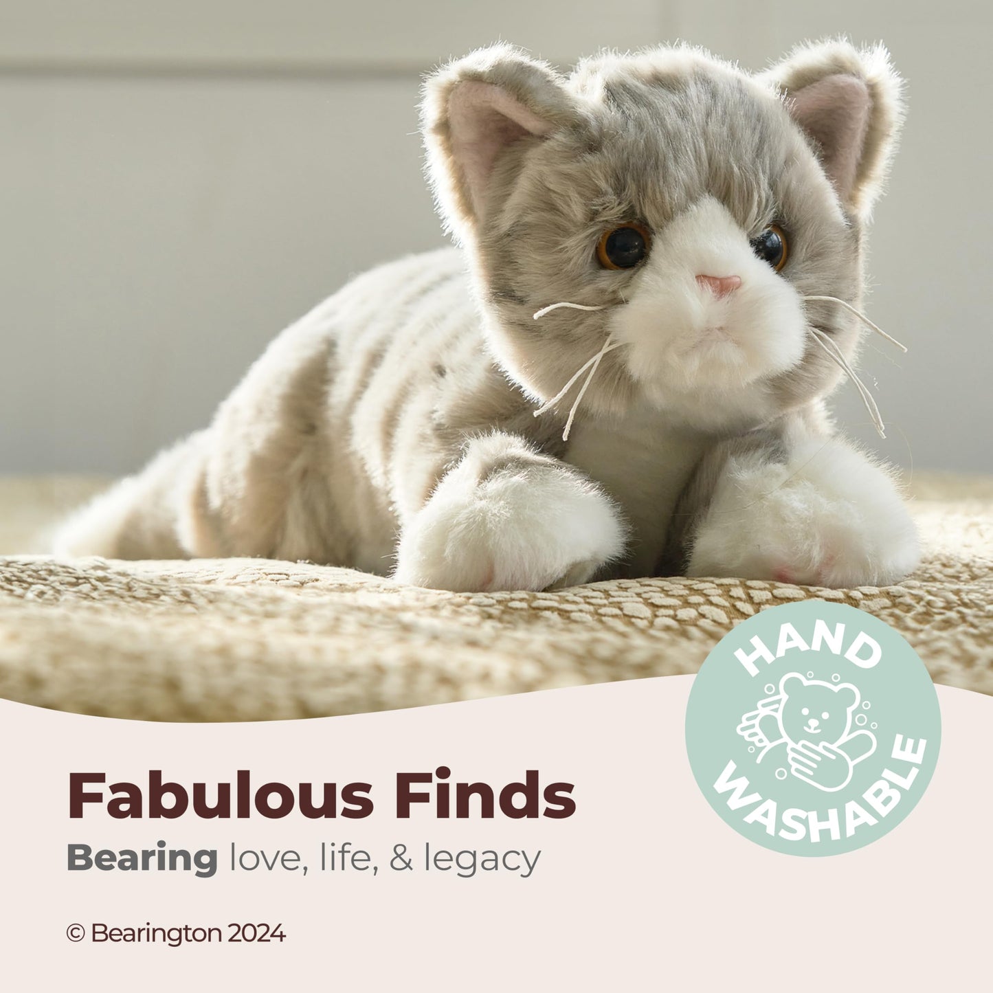 Bearington Socks the Cat Plush – 15-Inch Realistic Grey Tabby Cat Stuffed Animal | Bearington Collection