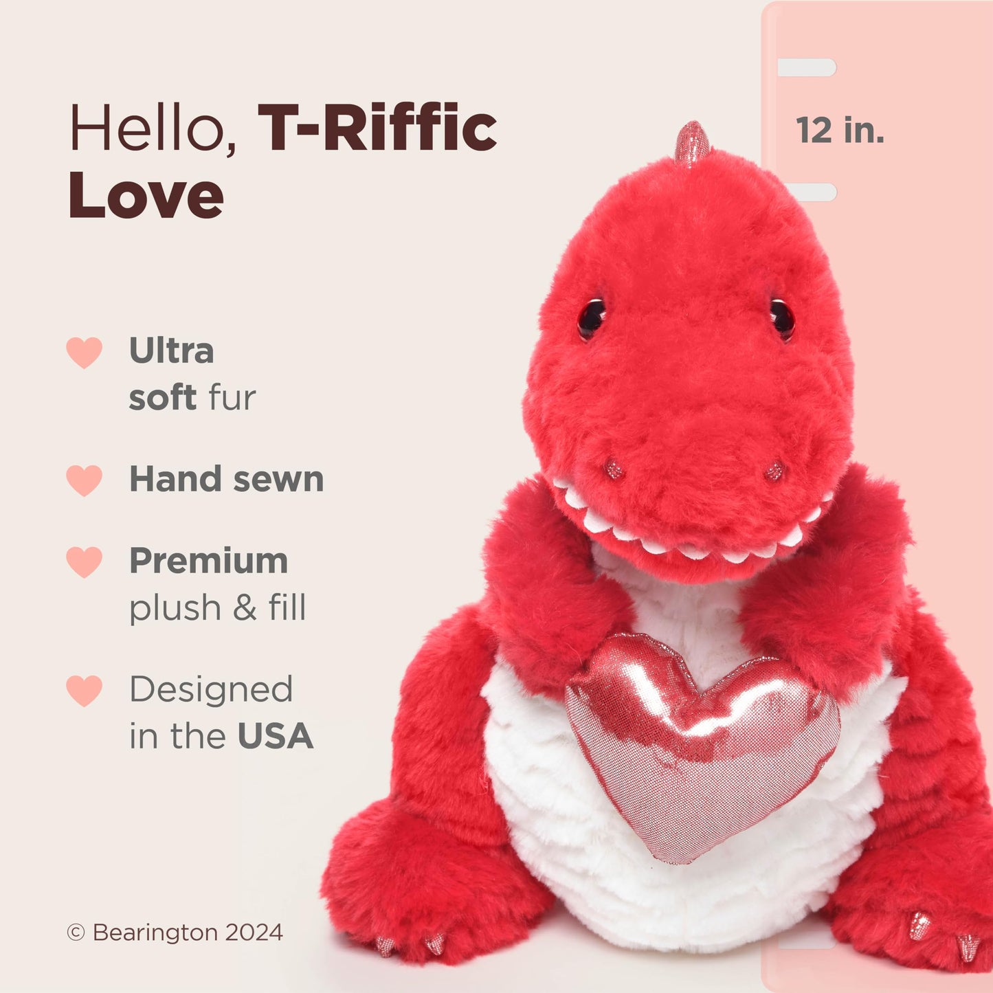 Bearington T-Riffic Love Dinosaur Plush 12in – Ideal Valentine Gift
