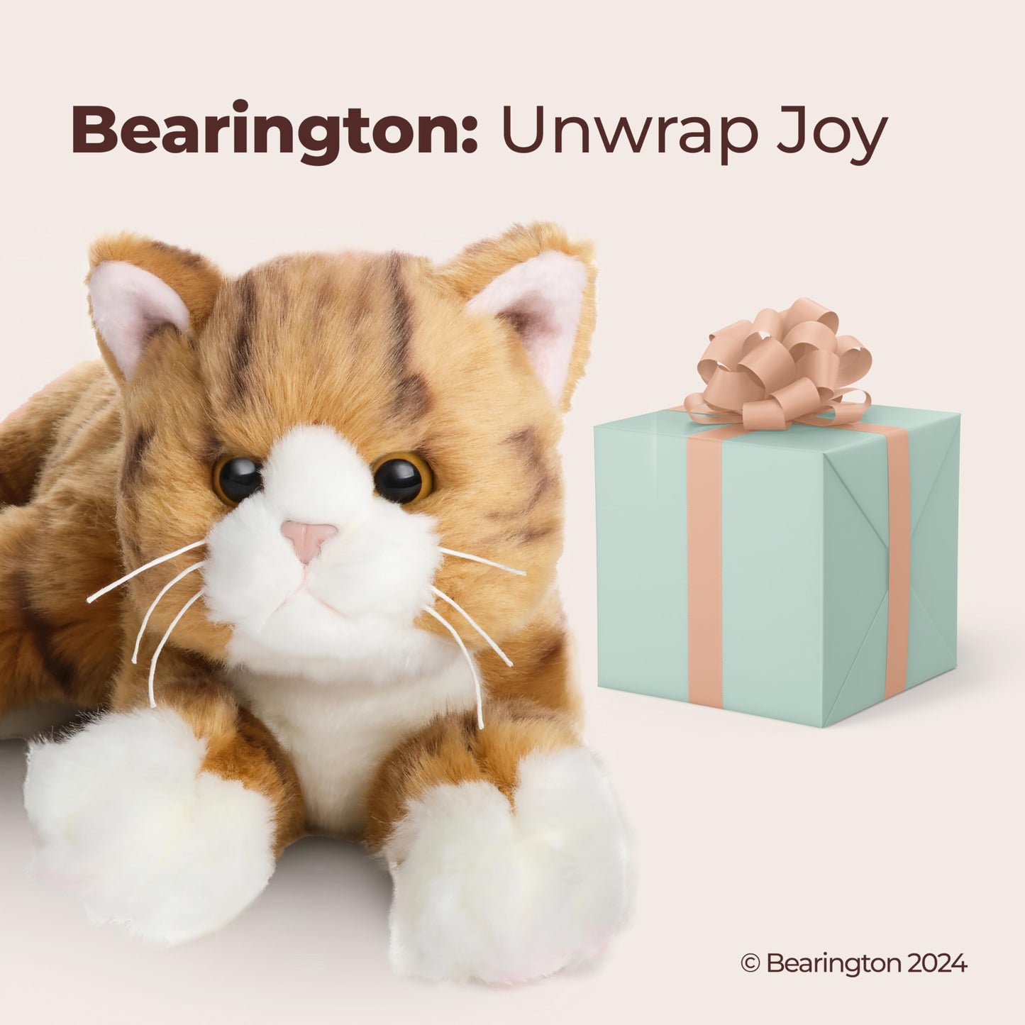 Bearington Tabby Cat Plush 15in – Realistic Orange Striped Kitten, Soft Fur & Floppy Body
