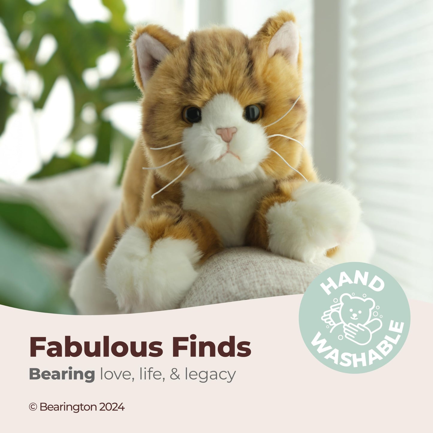 Bearington Tabby Cat Plush 15in – Realistic Orange Striped Kitten, Soft Fur & Floppy Body