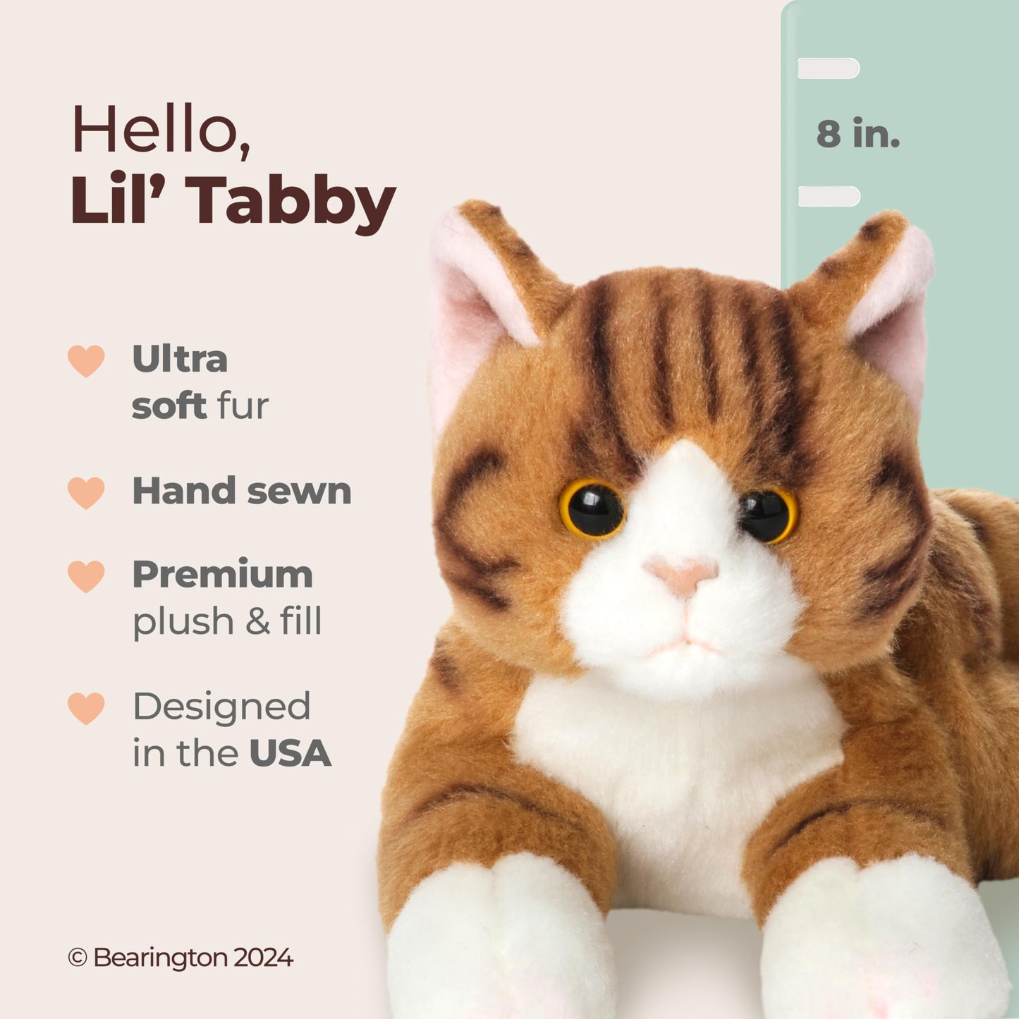 Bearington Lil' Tabby Orange Cat Plush – 8-Inch Realistic Kitten