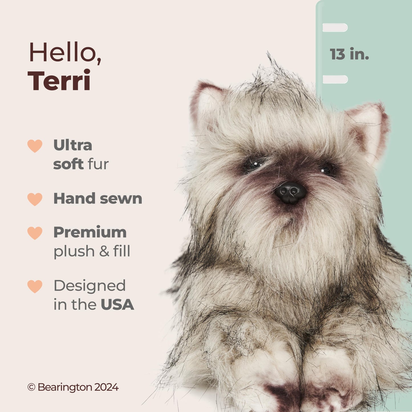 Bearington Terri Cairn Terrier Plush - 13-Inch Realistic Stuffed Dog with Soft Fur