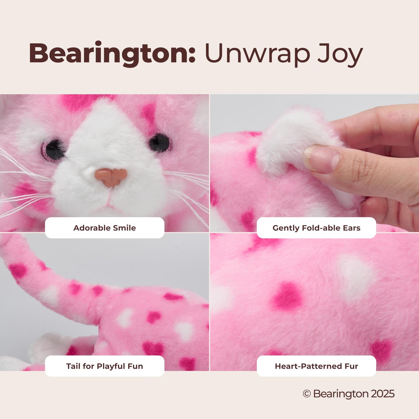 Bearington Valentine Kitty Pink Heart Plush – 9-Inch Soft Cat Toy Gift