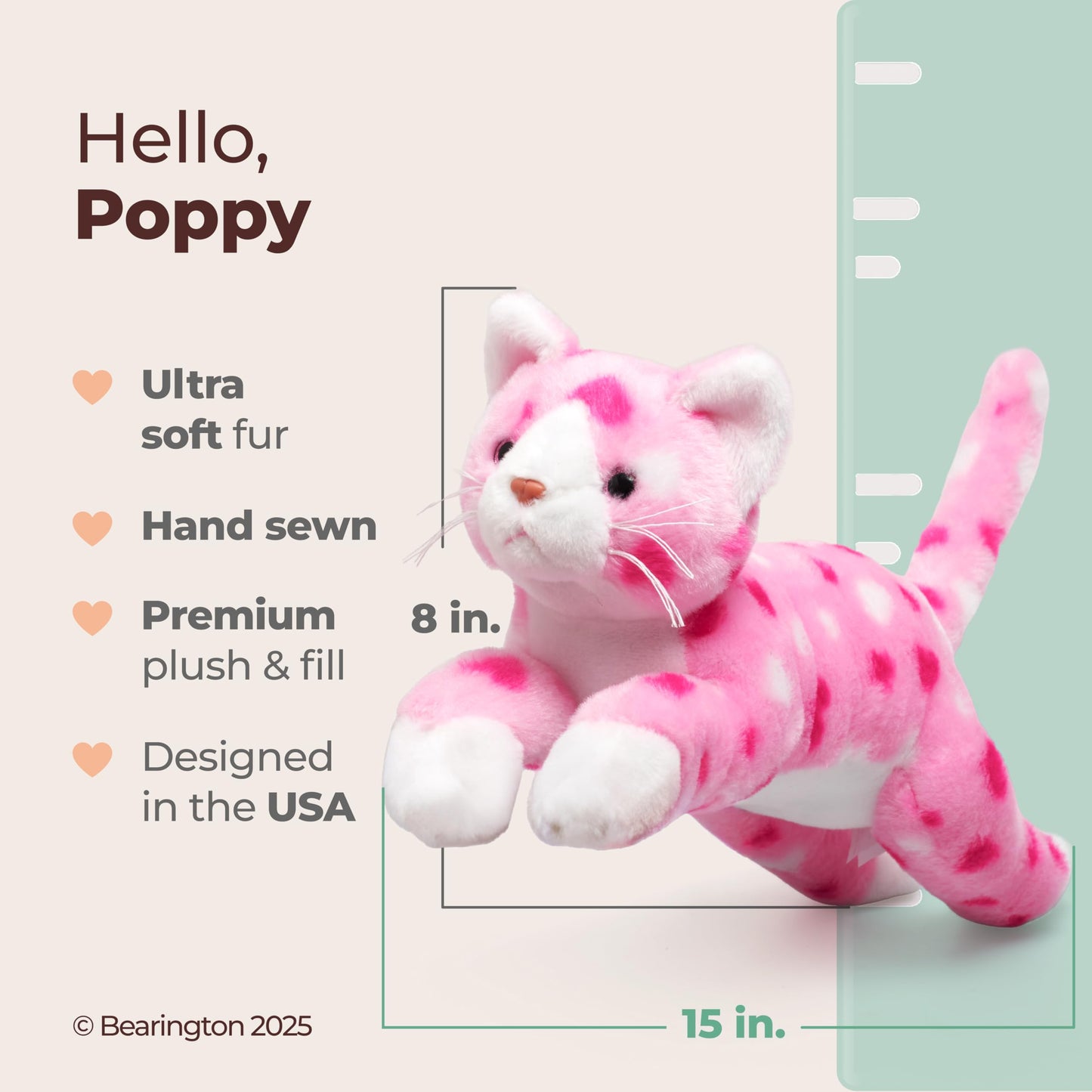 Bearington Valentine Kitty Pink Heart Plush – 9-Inch Soft Cat Toy Gift