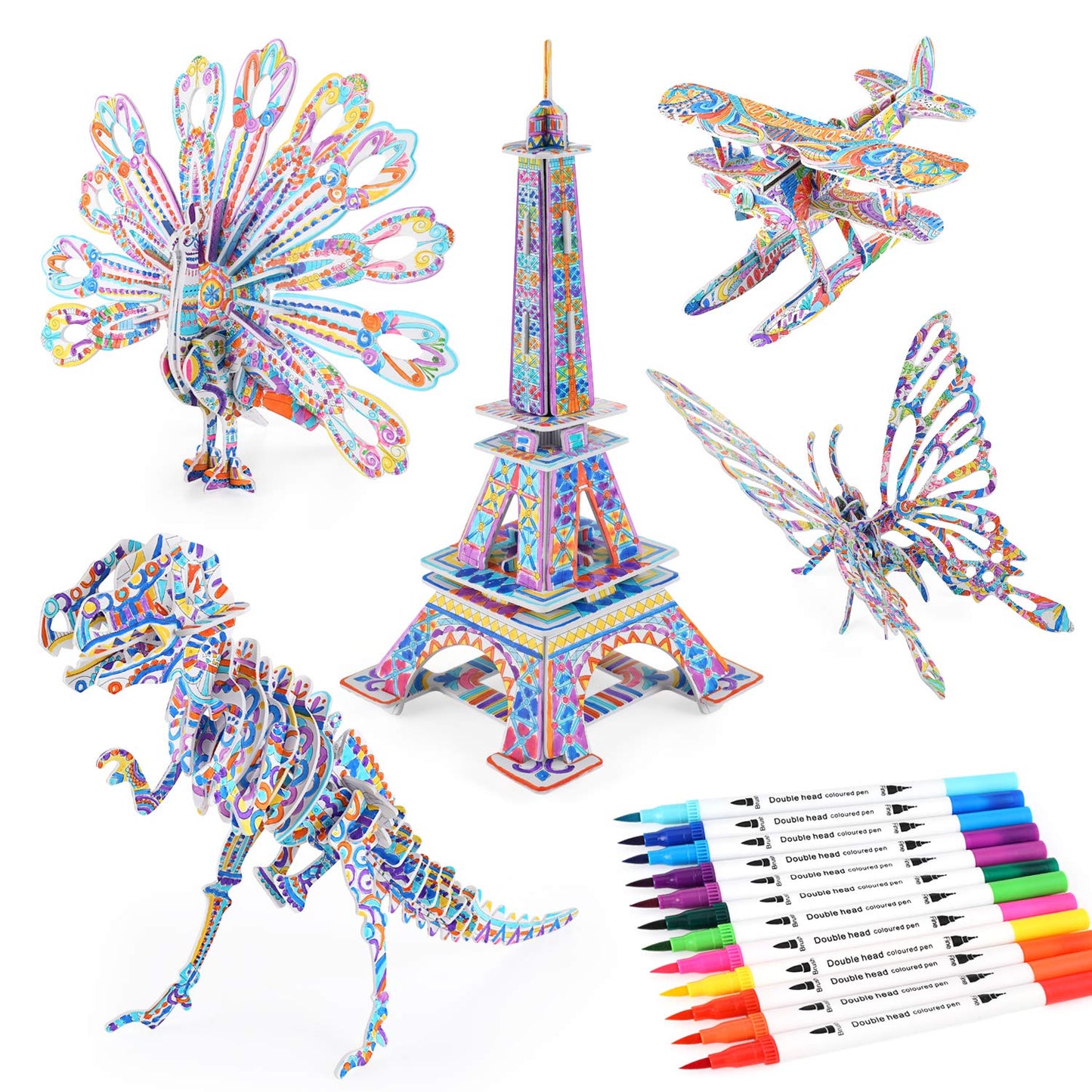 BEARUN 3D Coloring Puzzle Set – STEM Art & DIY Crafts for Kids Ages 6-12