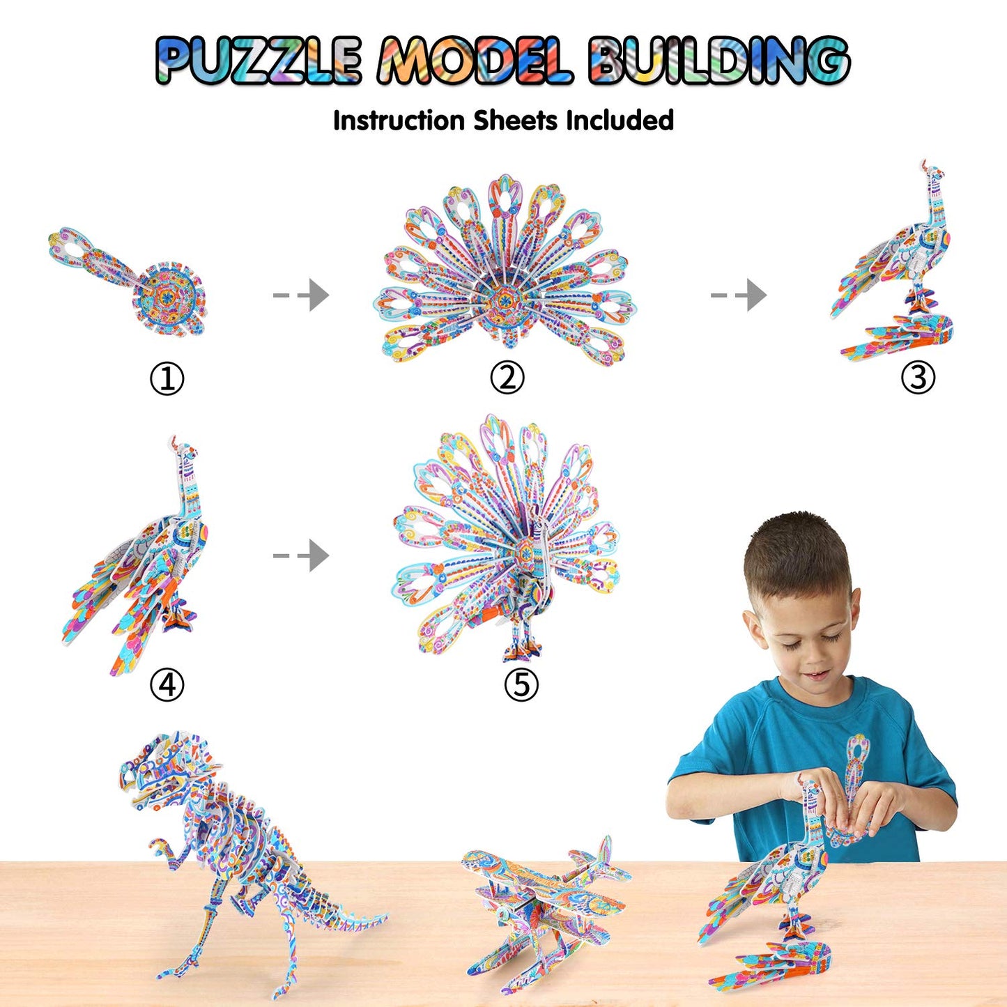 BEARUN 3D Coloring Puzzle Set – STEM Art & DIY Crafts for Kids Ages 6-12