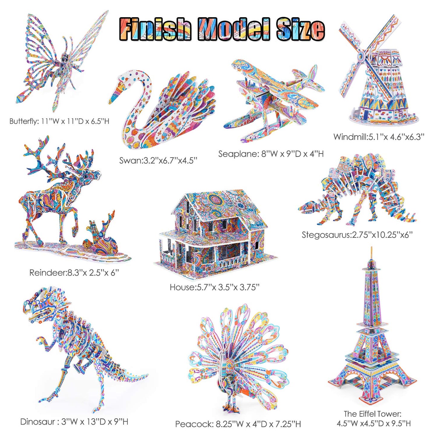 BEARUN 3D Coloring Puzzle Set – Creative STEM Art Kit for Kids Aged 6-12